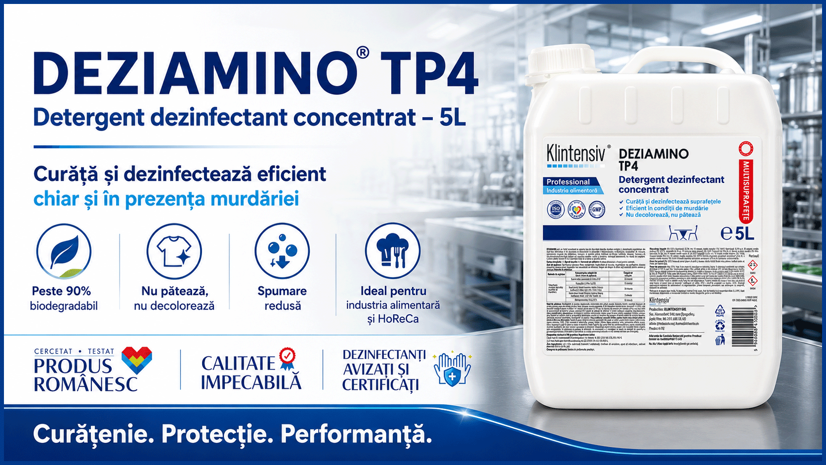 Banner DEZIAMINO detergent dezinfectant concentrat TP4 pentru industria alimentară și HoReCa