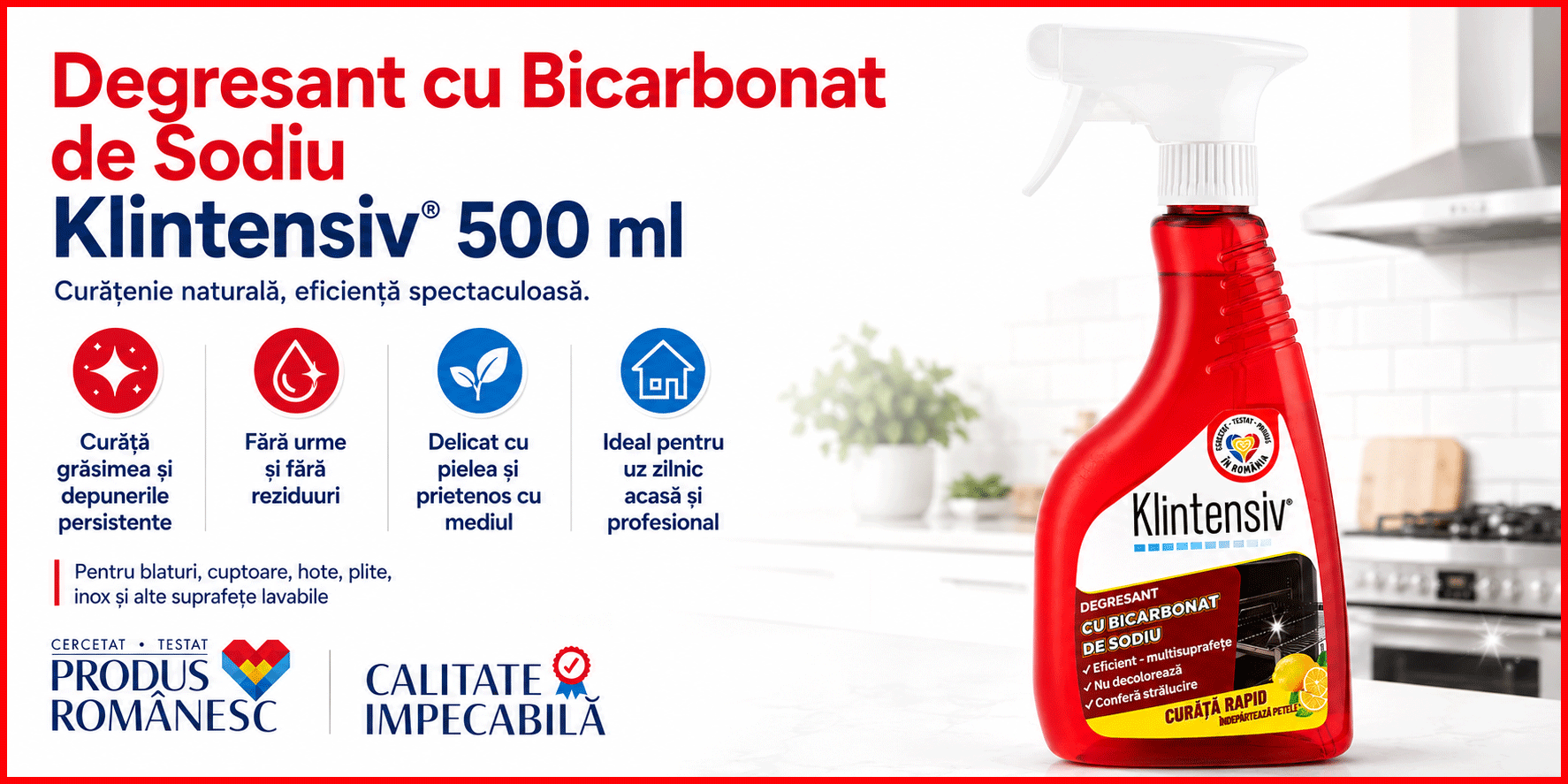 Degresant cu bicarbonat de sodiu Klintensiv soluție profesională pentru bucătărie