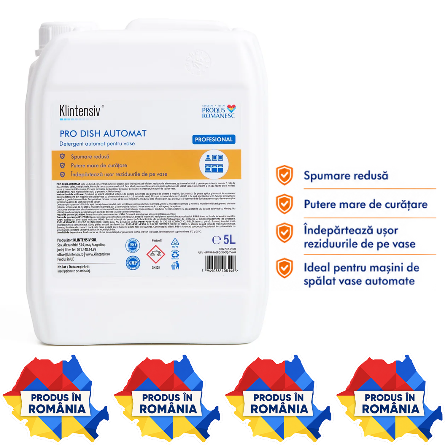 Klintensiv PRO DISH detergent profesional pentru mașini automate de spălat vase 1 L și 5 L