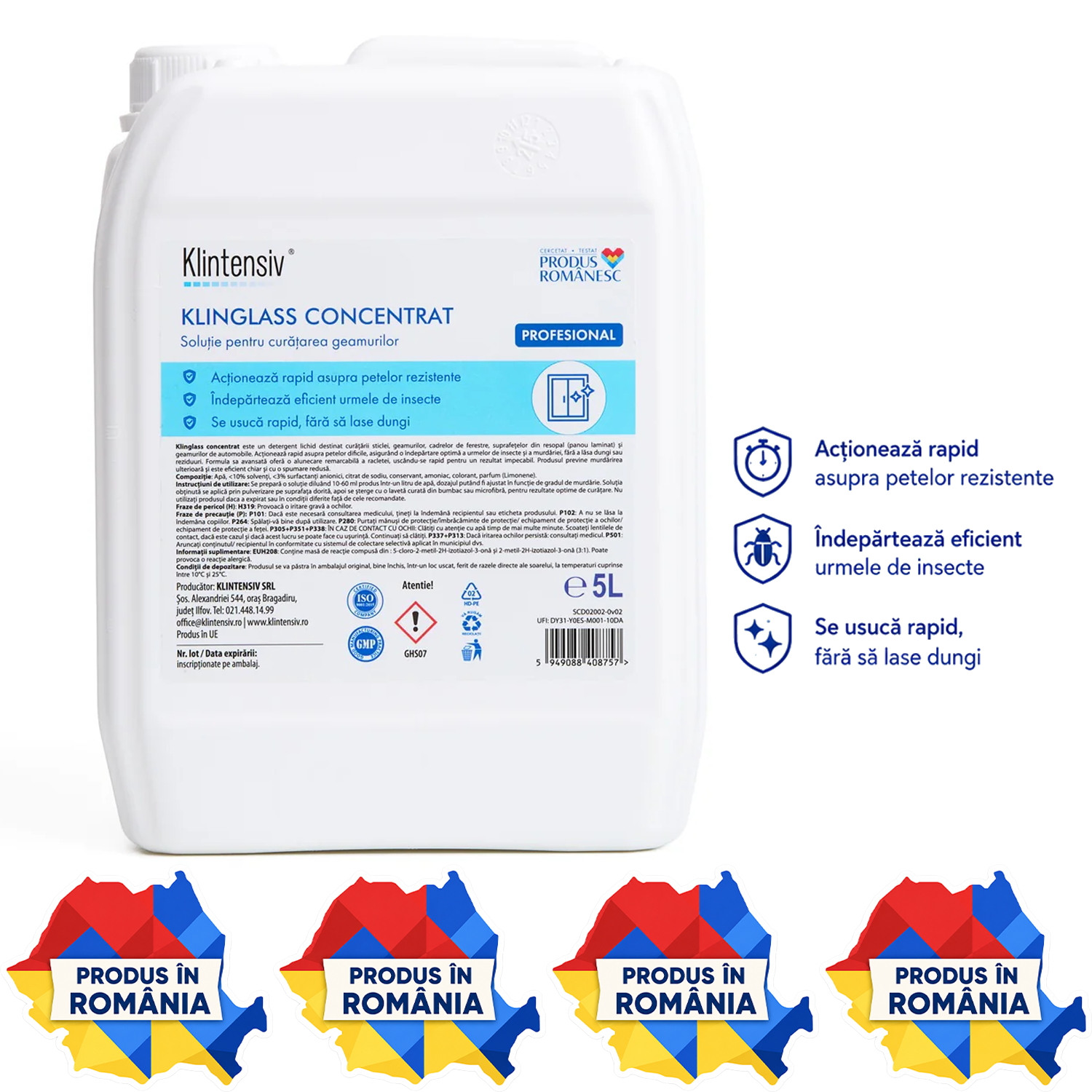 Klintensiv Klinglass Concentrat detergent profesional geamuri 1 L și 5 L
