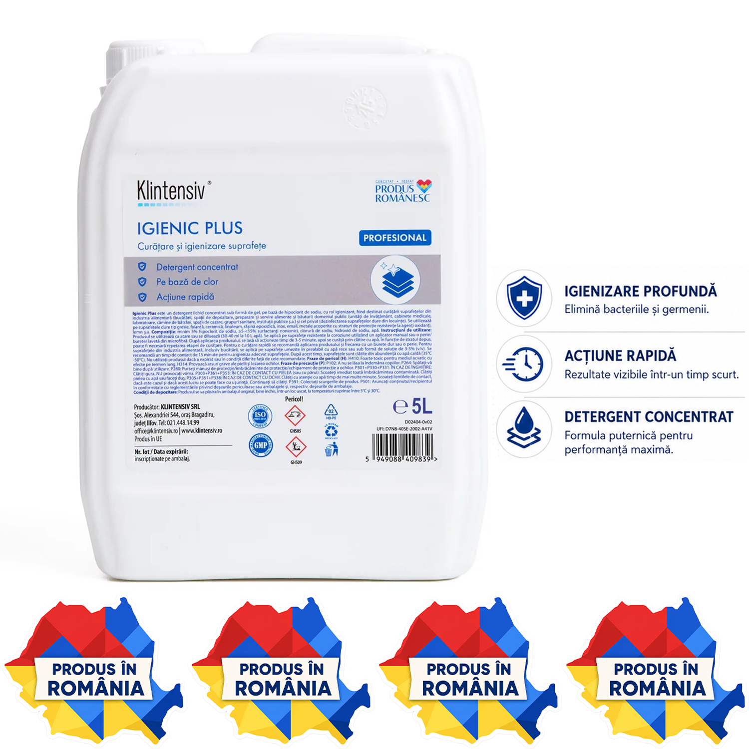 Klintensiv Igienic Plus detergent igienizant 750 ml și 5 L
