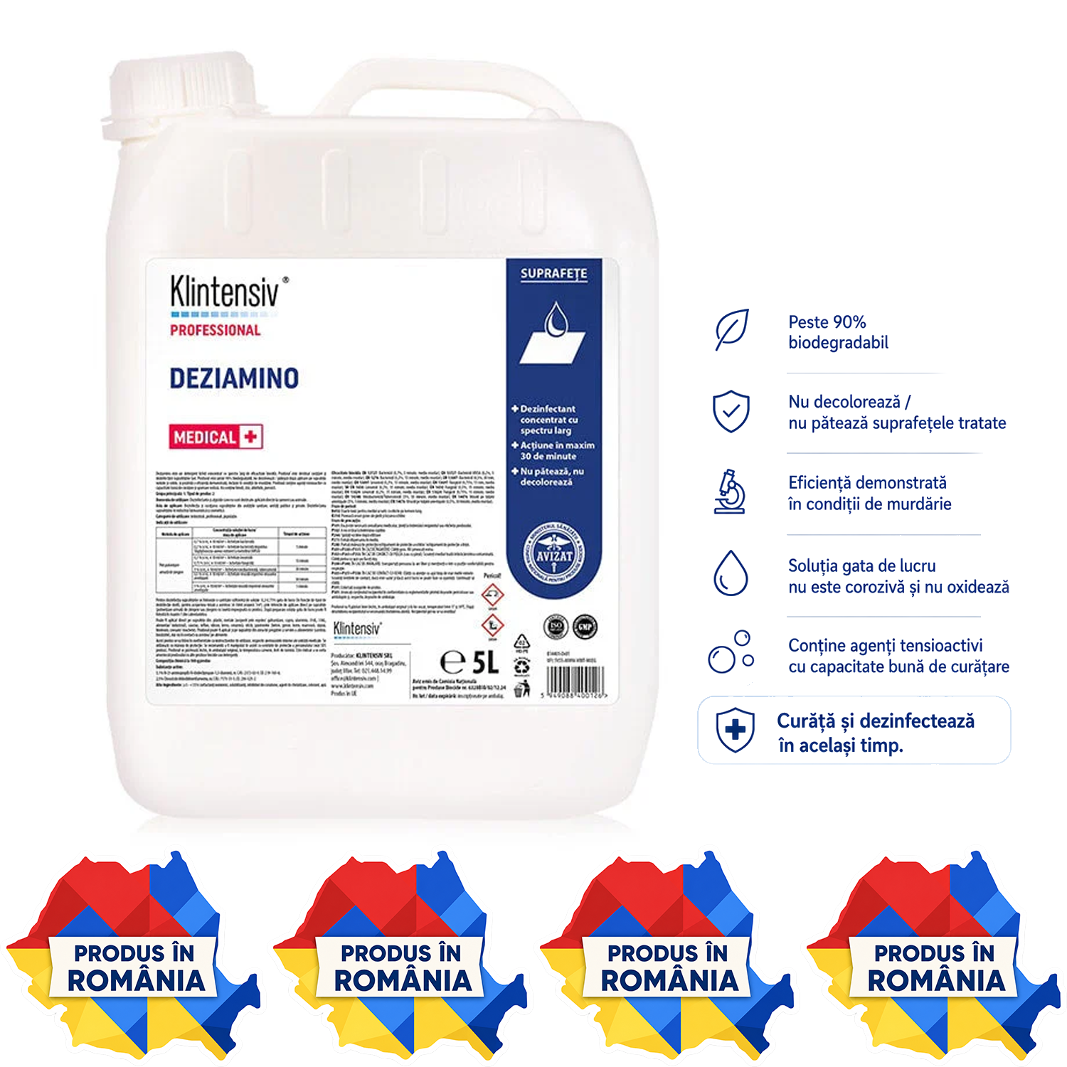 Deziamino detergent dezinfectant concentrat variante 1 L și 5 L