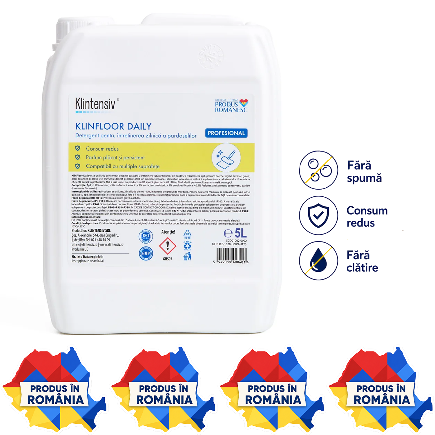 Klintensiv KLINFLOOR DAILY detergent concentrat pardoseli 1 L și 5 L