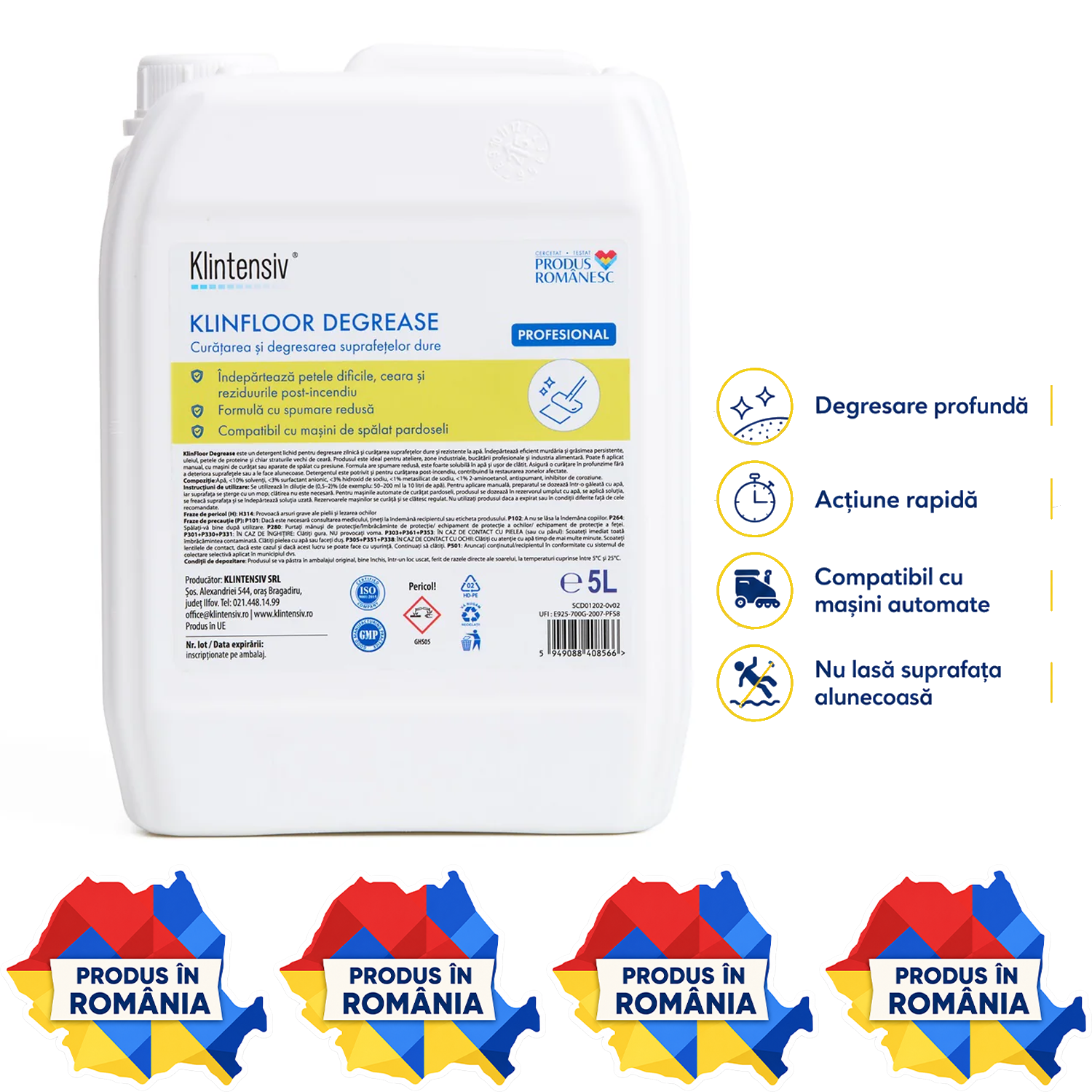 Klintensiv KLINFLOOR DEGREASE degresant pardoseli concentrat 1 L și 5 L