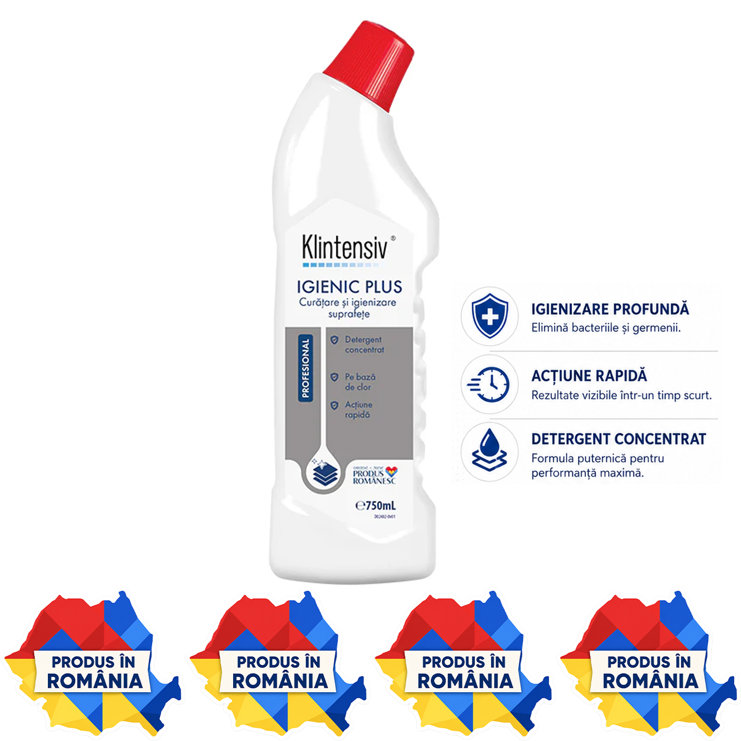 Klintensiv Igienic Plus detergent igienizant 750 ml și 5 L