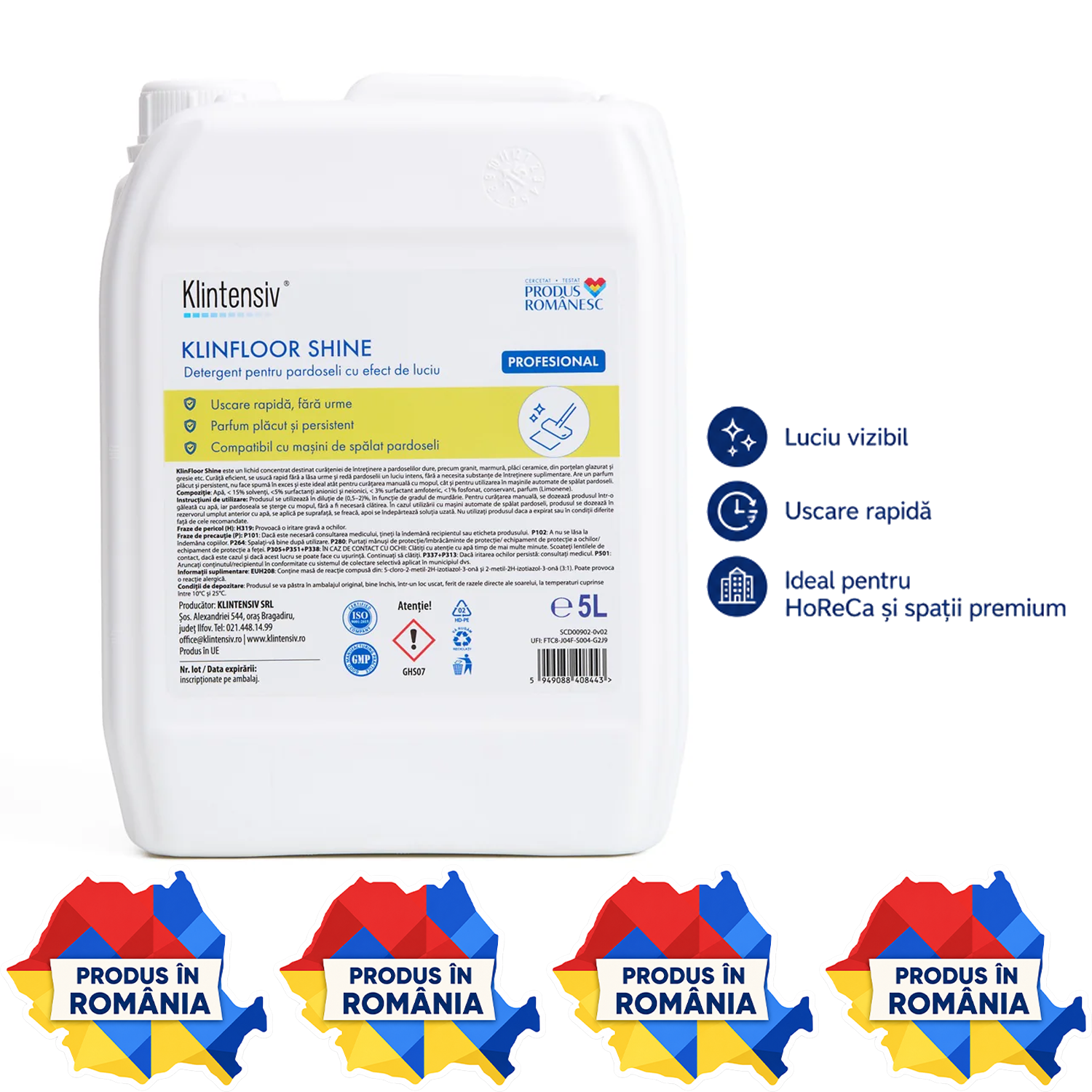 Klintensiv KLINFLOOR SHINE detergent concentrat pentru pardoseli lucioase 1 L și 5 L