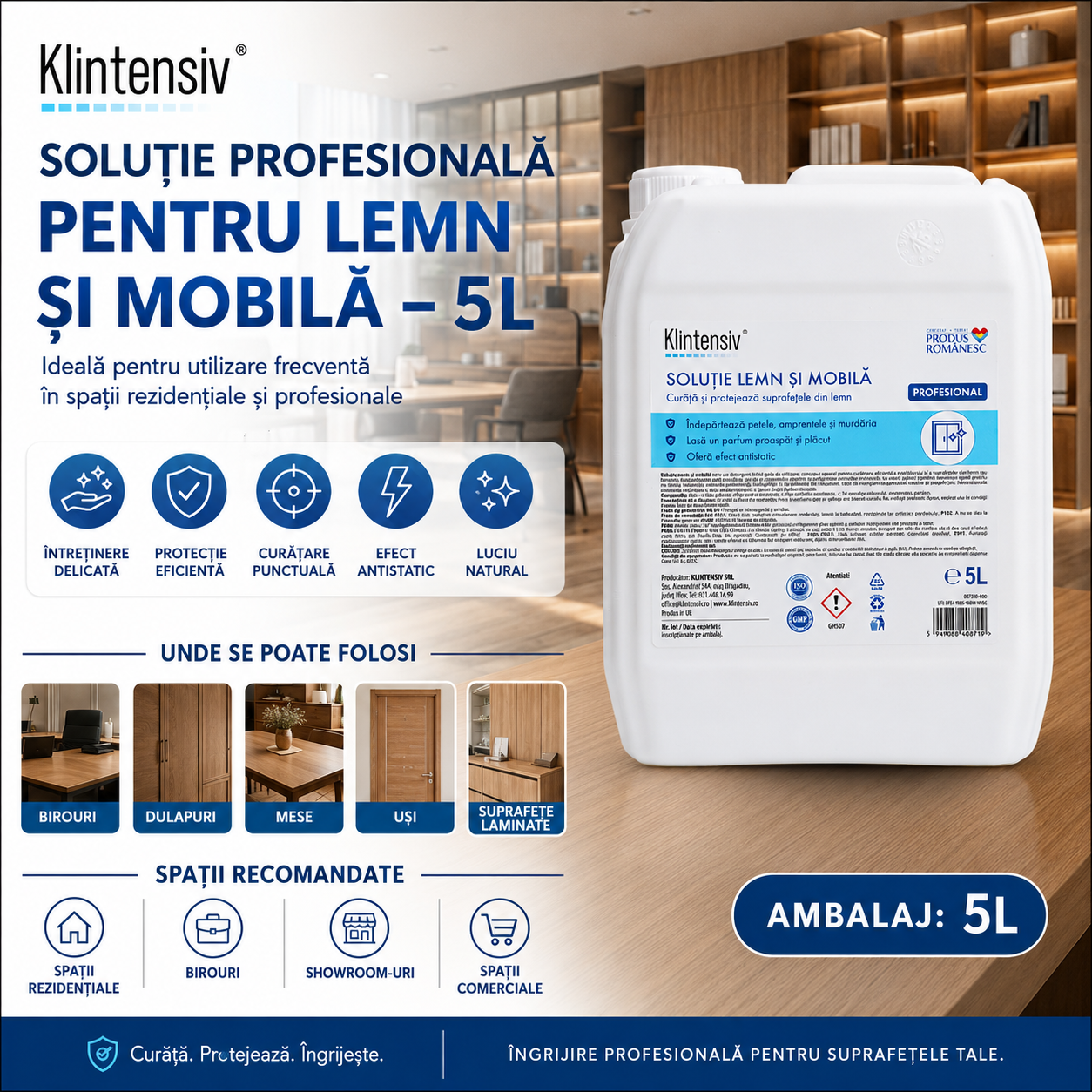 Beneficii soluție pentru lemn și mobilă Klintensiv