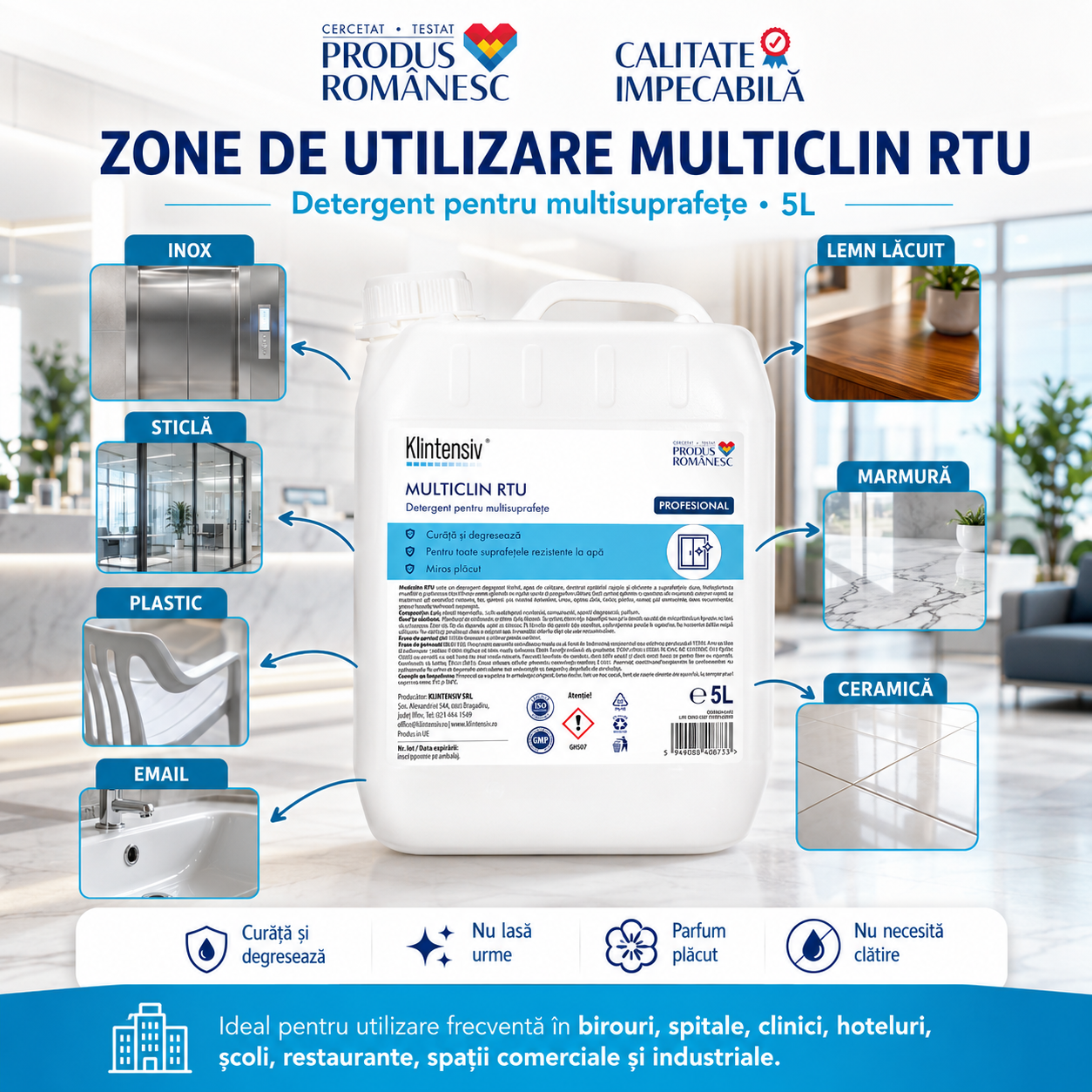 Detergent Klintensiv MultiClin RTU pentru curățare zilnică fără urme