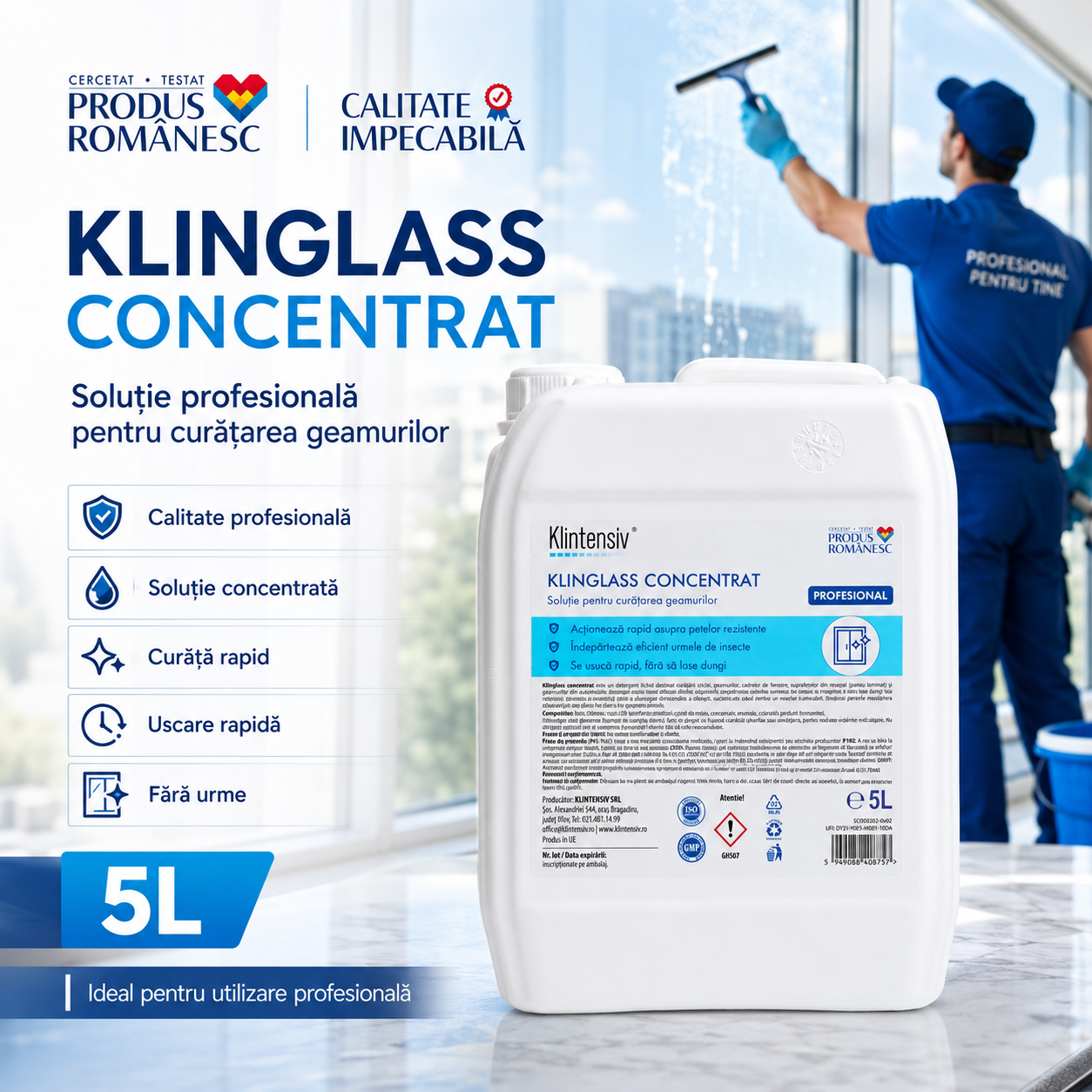 Detergent geamuri Klintensiv Klinglass Concentrat pentru sticlă vitrine și ferestre