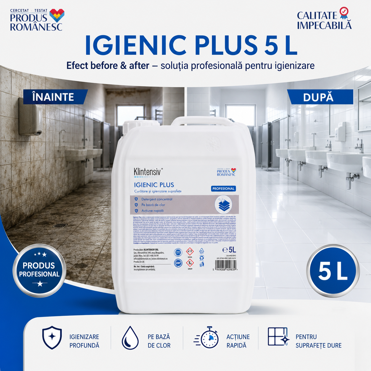 Detergent igienizant Klintensiv Igienic Plus pentru bucătării grupuri sanitare și spații profesionale