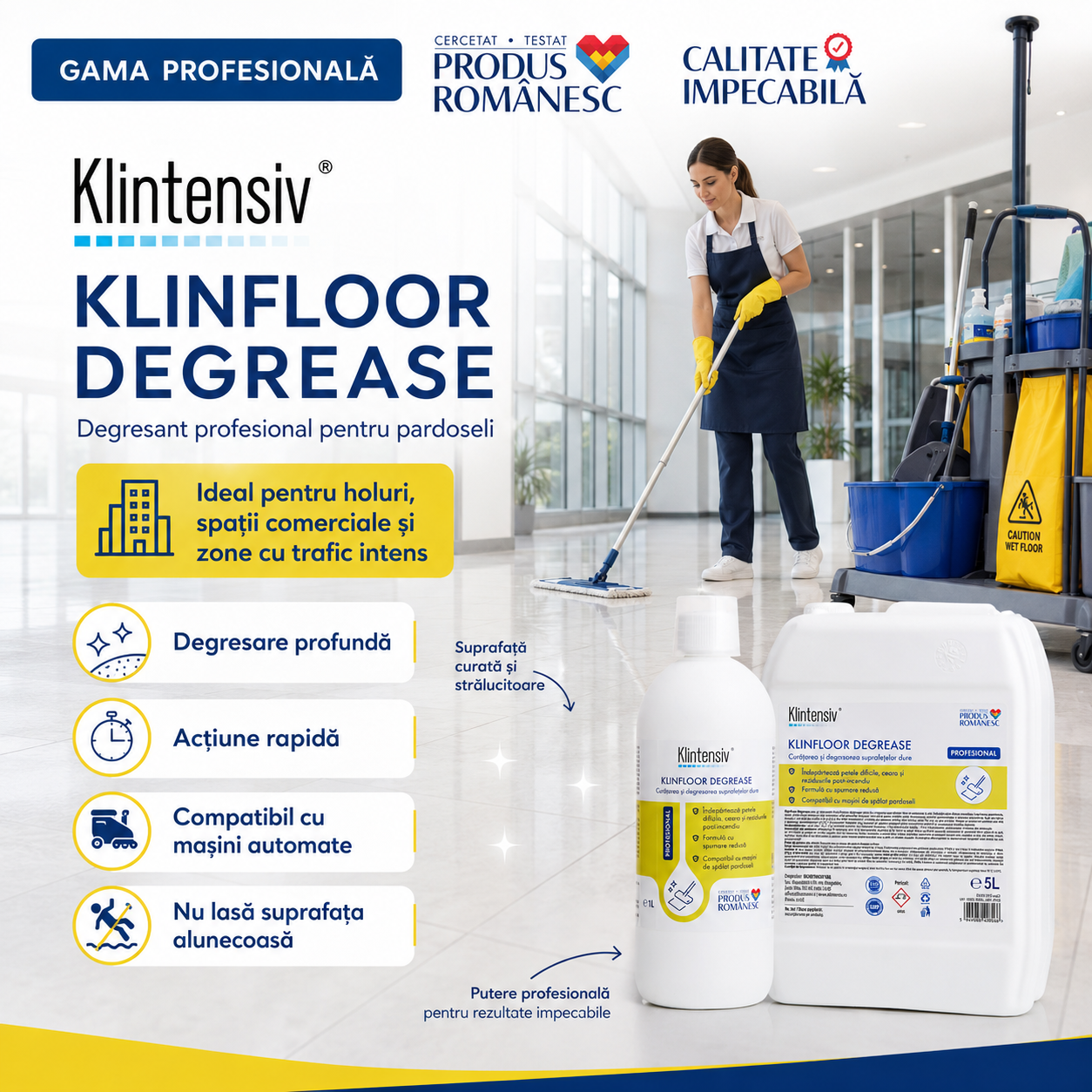 Degresant Klintensiv KLINFLOOR DEGREASE pentru uleiuri grăsimi și murdărie industrială