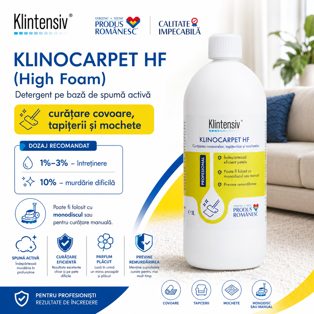 Detergent Klintensiv KLINOCARPET HF pentru curățare profundă prin șamponare
