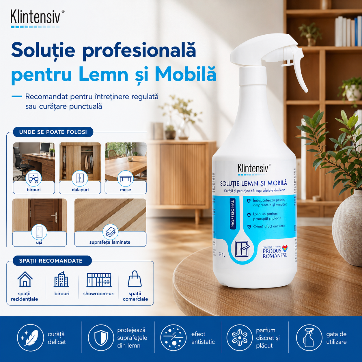 Beneficii soluție pentru lemn și mobilă Klintensiv
