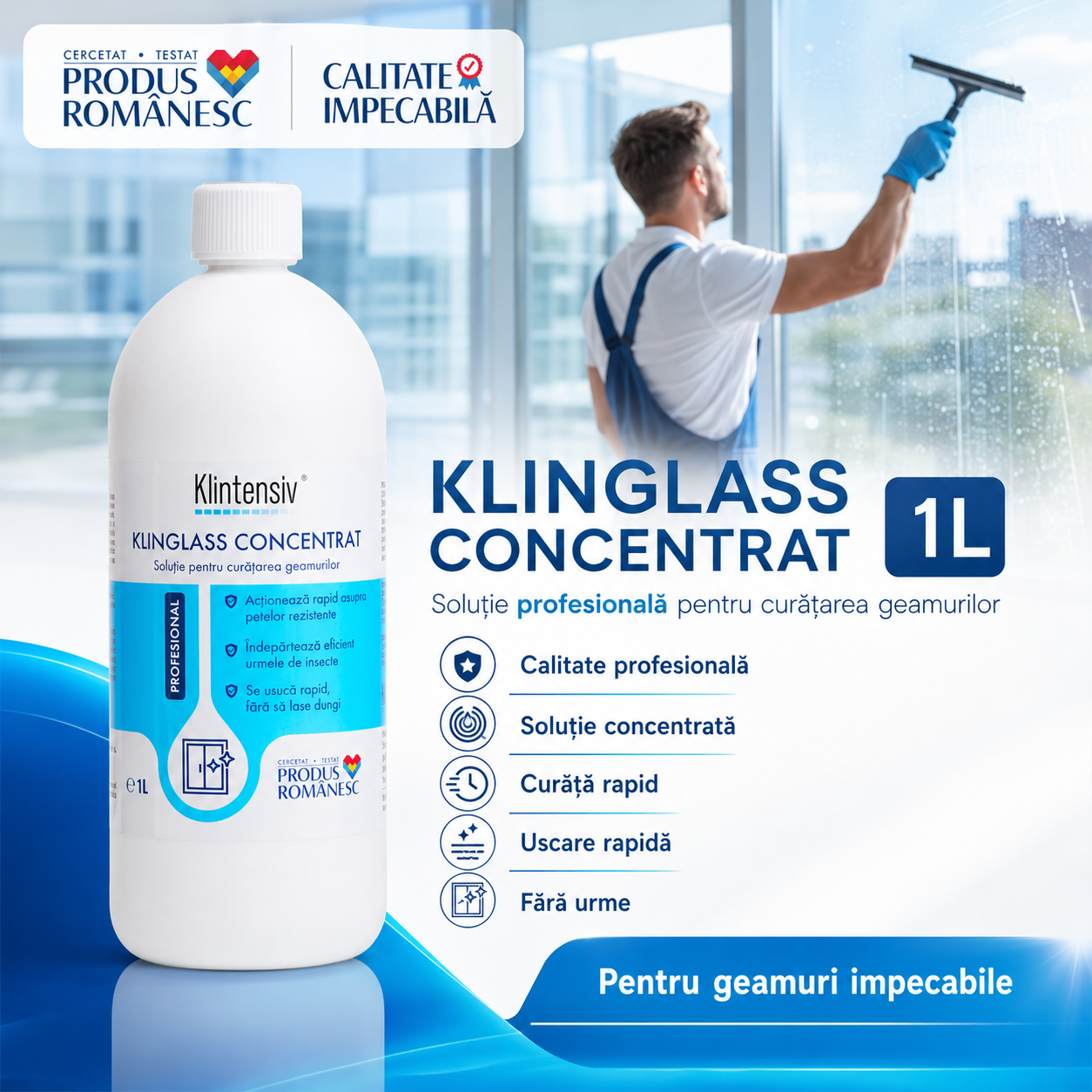 Detergent geamuri Klintensiv Klinglass Concentrat pentru sticlă vitrine și ferestre