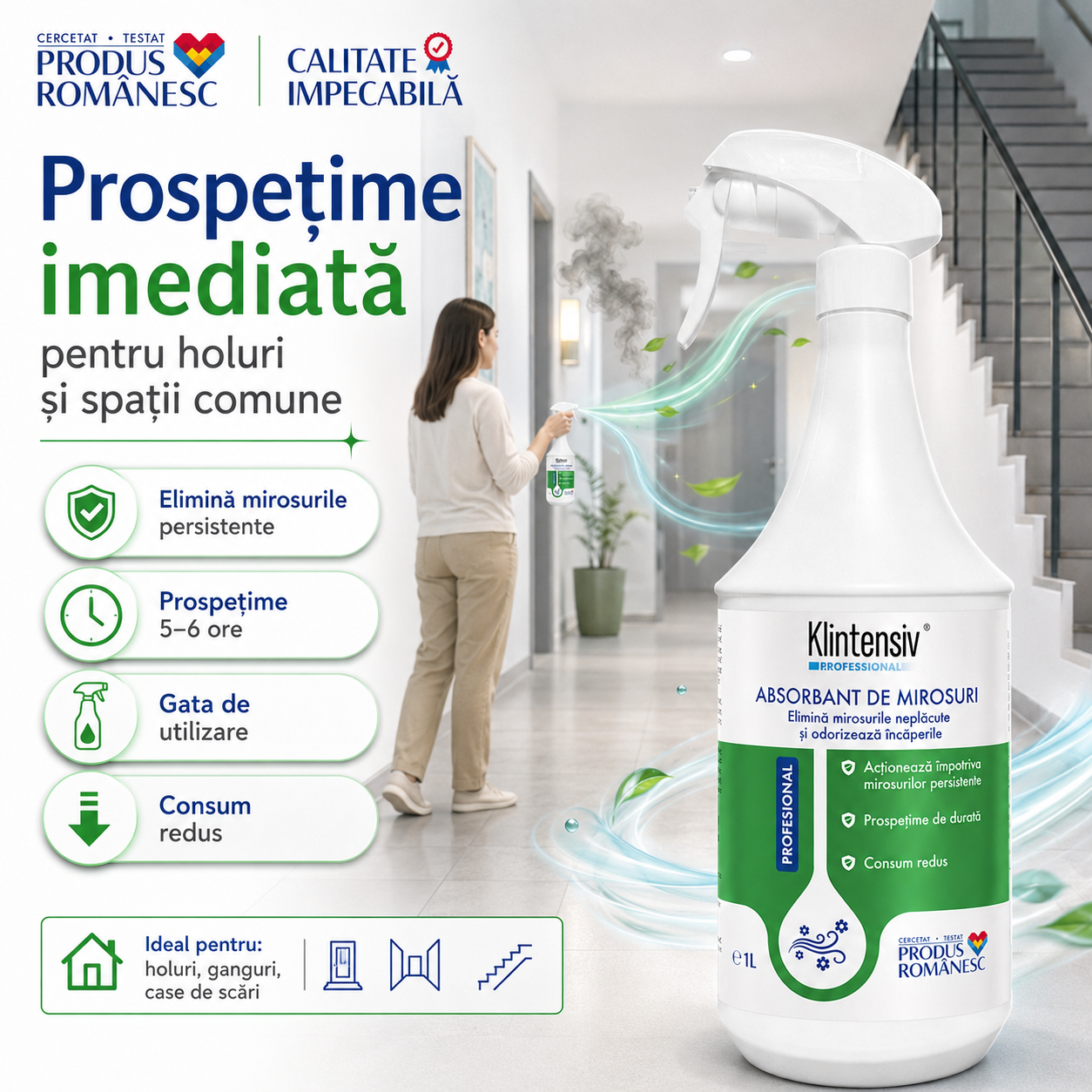 Absorbant mirosuri Klintensiv pentru ghene de gunoi grupuri sanitare holuri și spații comune