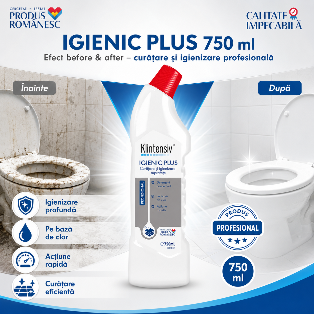 Detergent igienizant Klintensiv Igienic Plus pentru bucătării grupuri sanitare și spații profesionale