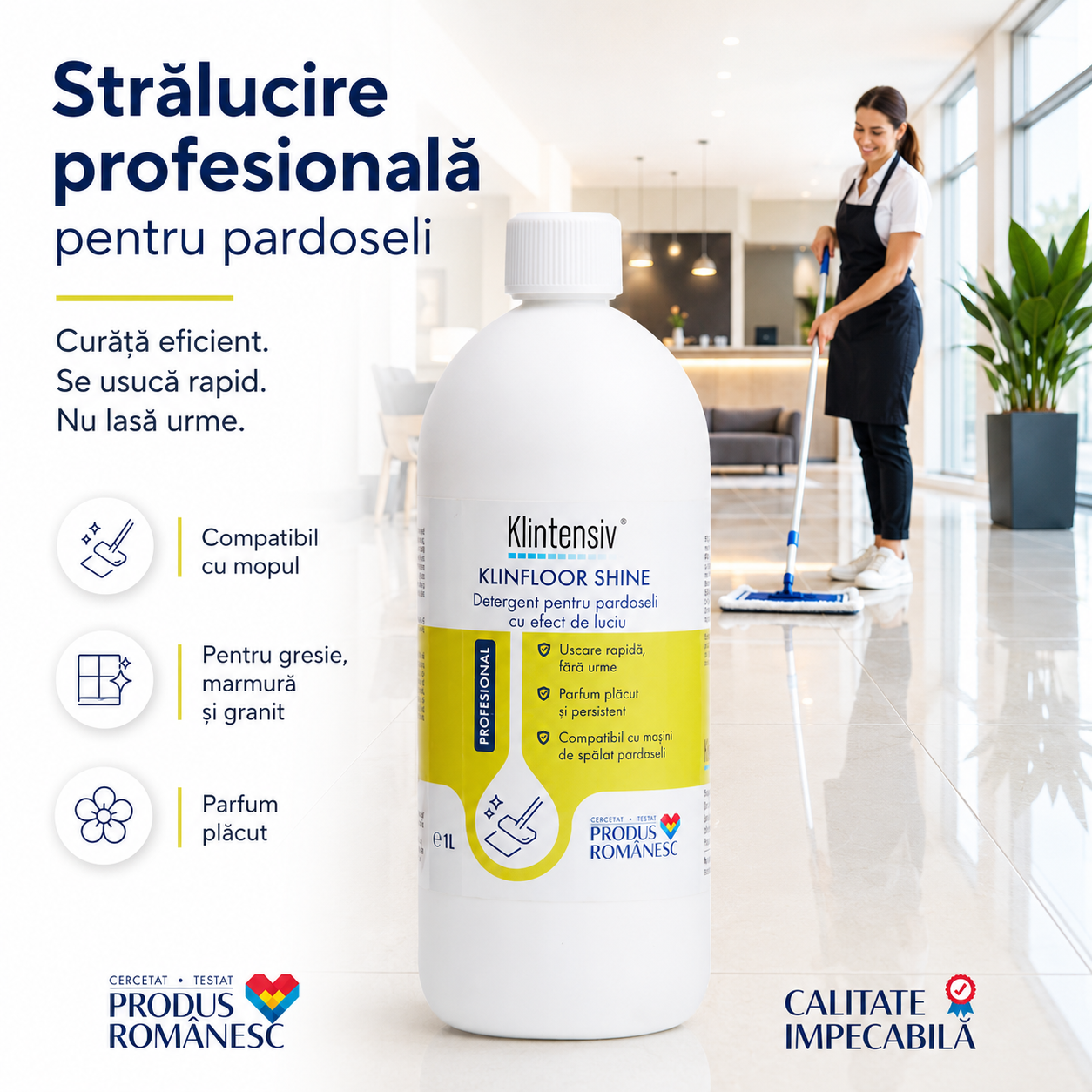 Detergent pardoseli Klintensiv KLINFLOOR SHINE pentru luciu natural fără urme