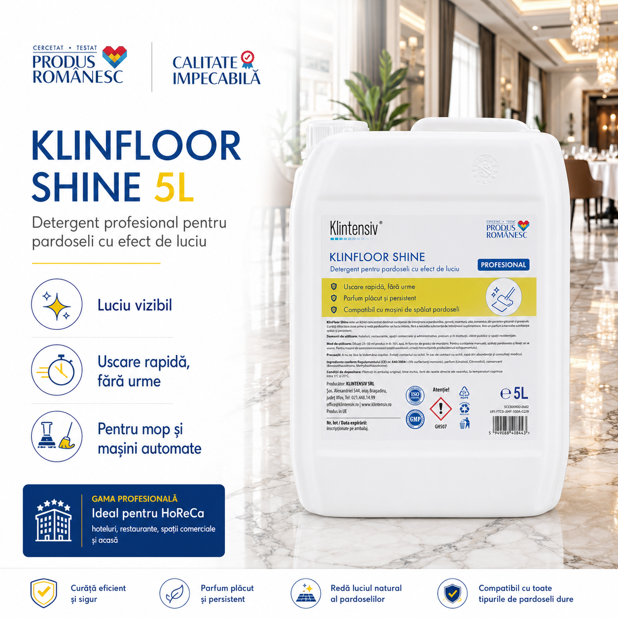 Detergent pardoseli Klintensiv KLINFLOOR SHINE pentru luciu natural fără urme