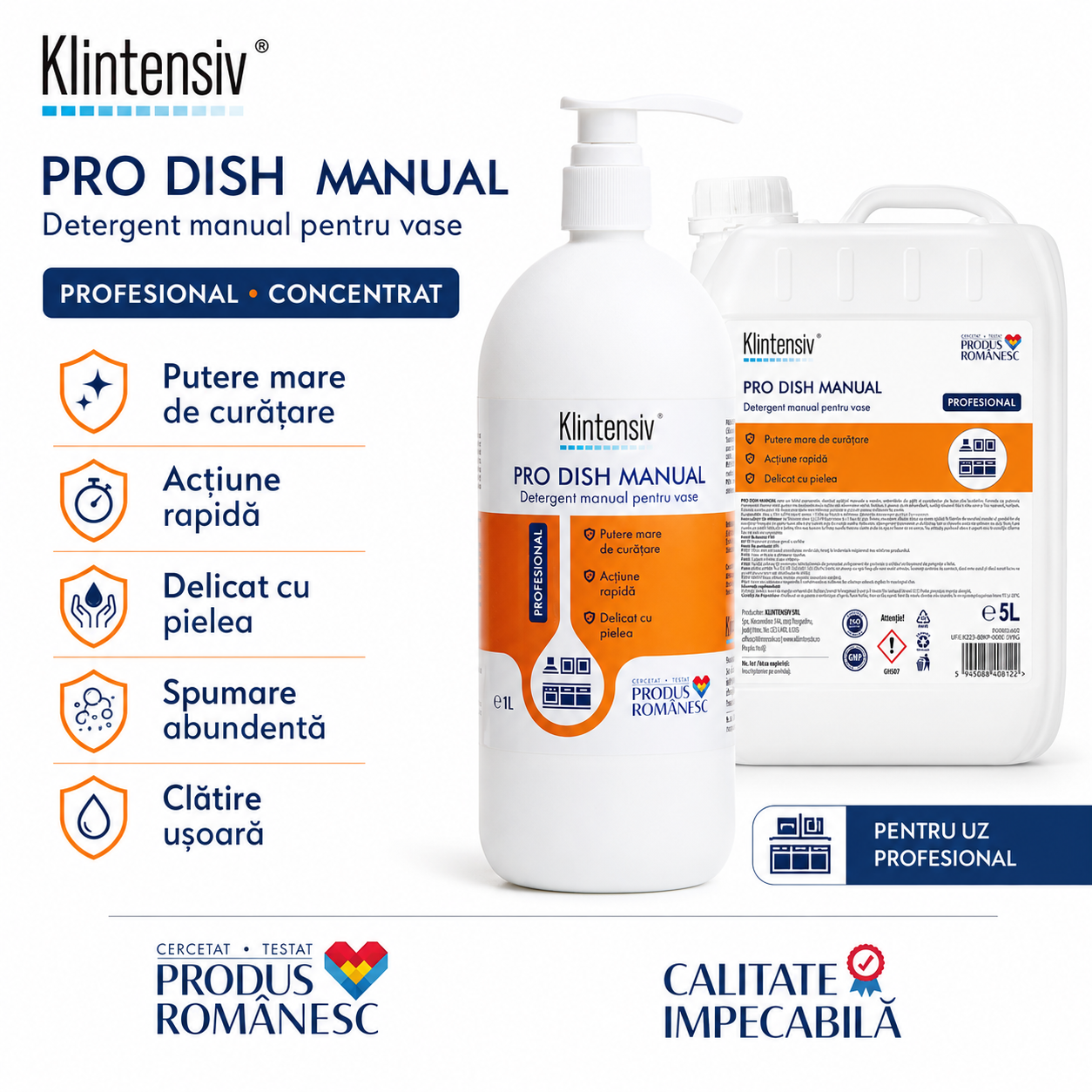 Beneficii Klintensiv PRO DISH detergent vase cu glicerină bl&acirc;nd cu pielea