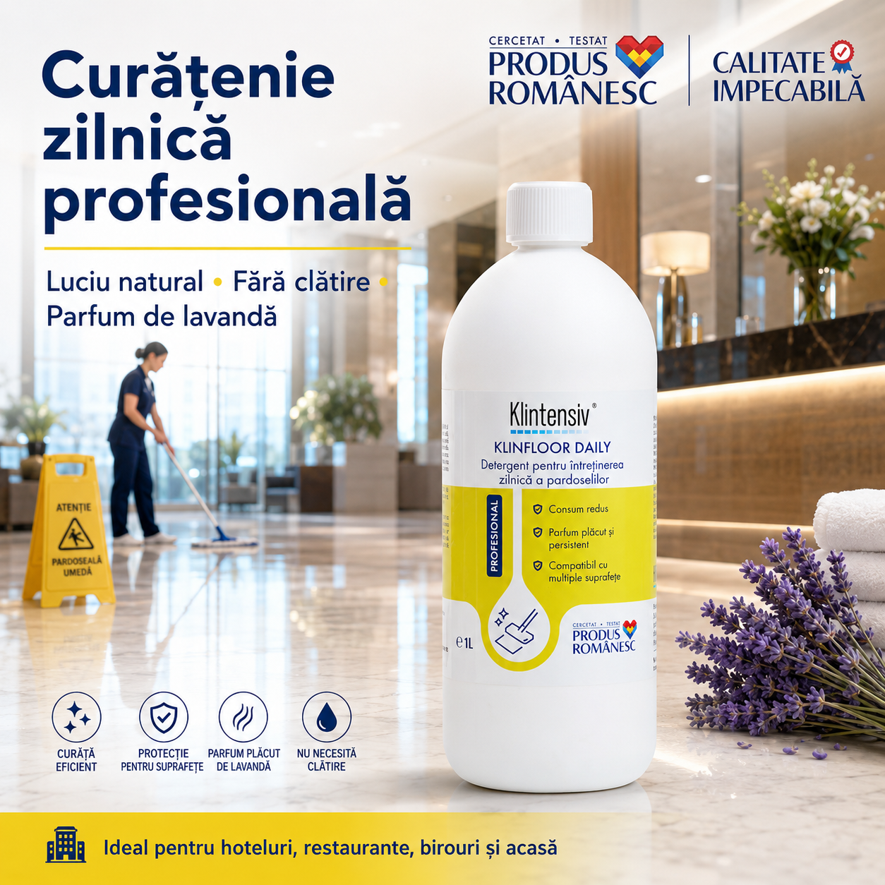Beneficii Klintensiv KLINFLOOR DAILY parfum lavandă fără spumare fără clătire fără urme