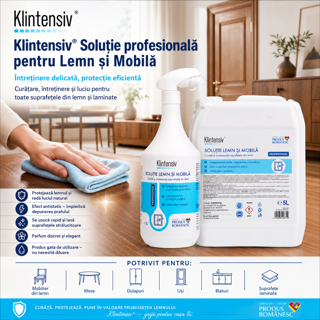 Utilizare Klintensiv pentru mobilier din lemn și suprafețe laminate