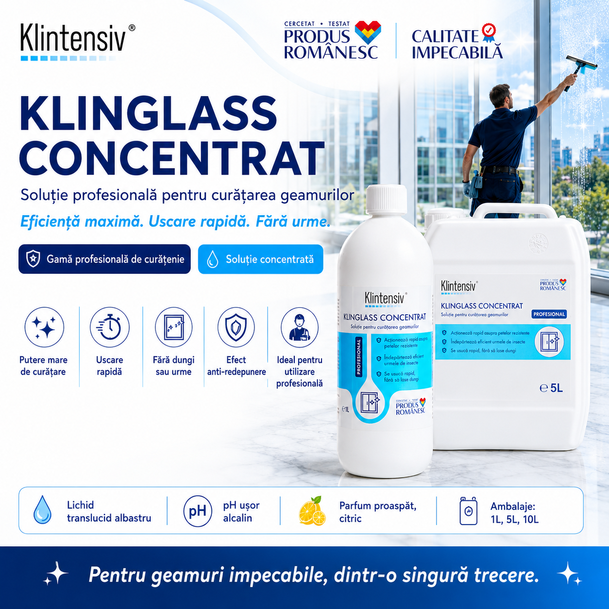 Beneficii Klinglass Concentrat curățare geamuri uscare rapidă fără urme anti-redepunere