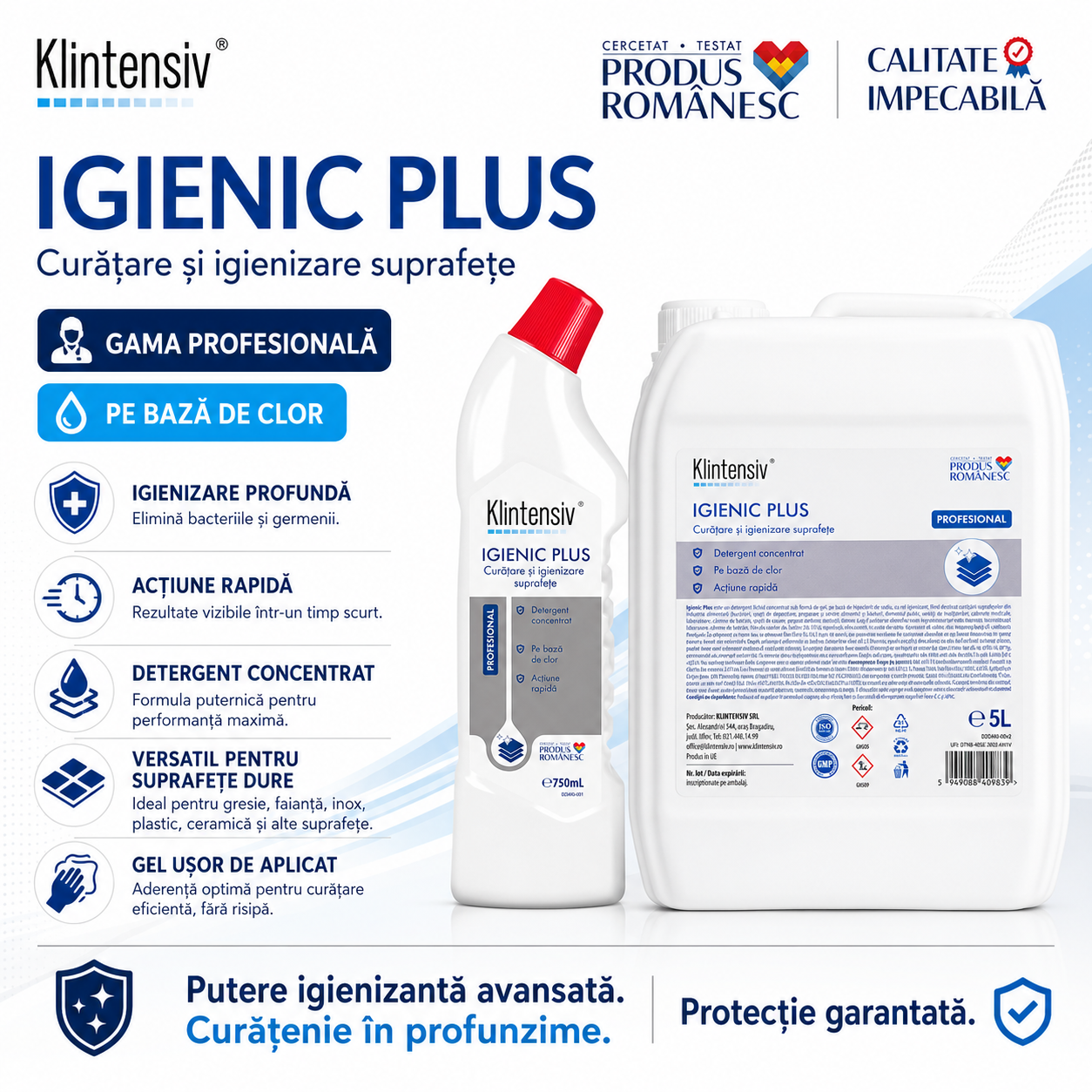 Beneficii Klintensiv Igienic Plus hipoclorit curățare igienizantă gel fără parfum