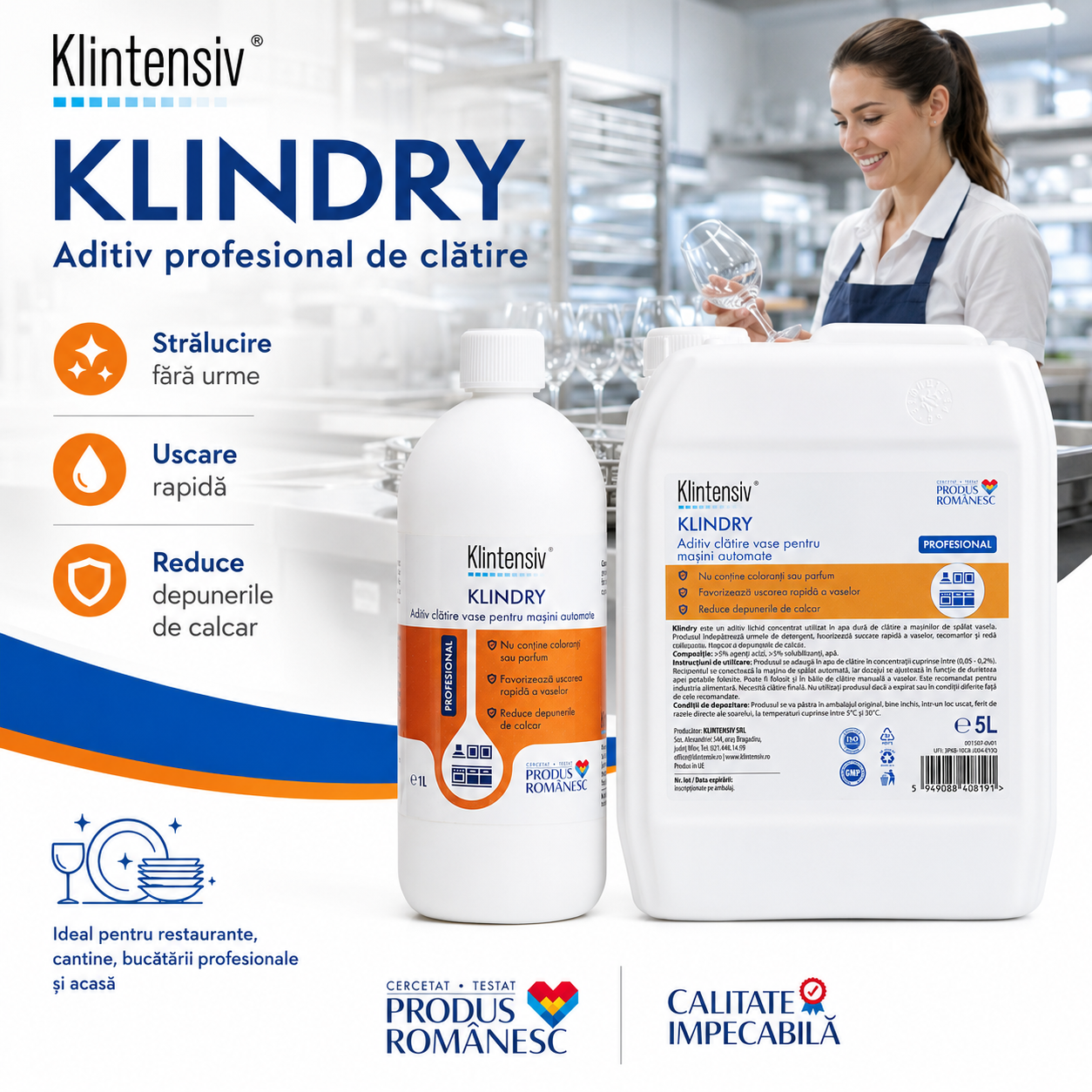 Beneficii Klintensiv KLINDRY uscare rapidă fără urme anti-calcar biodegradabil fără parfum