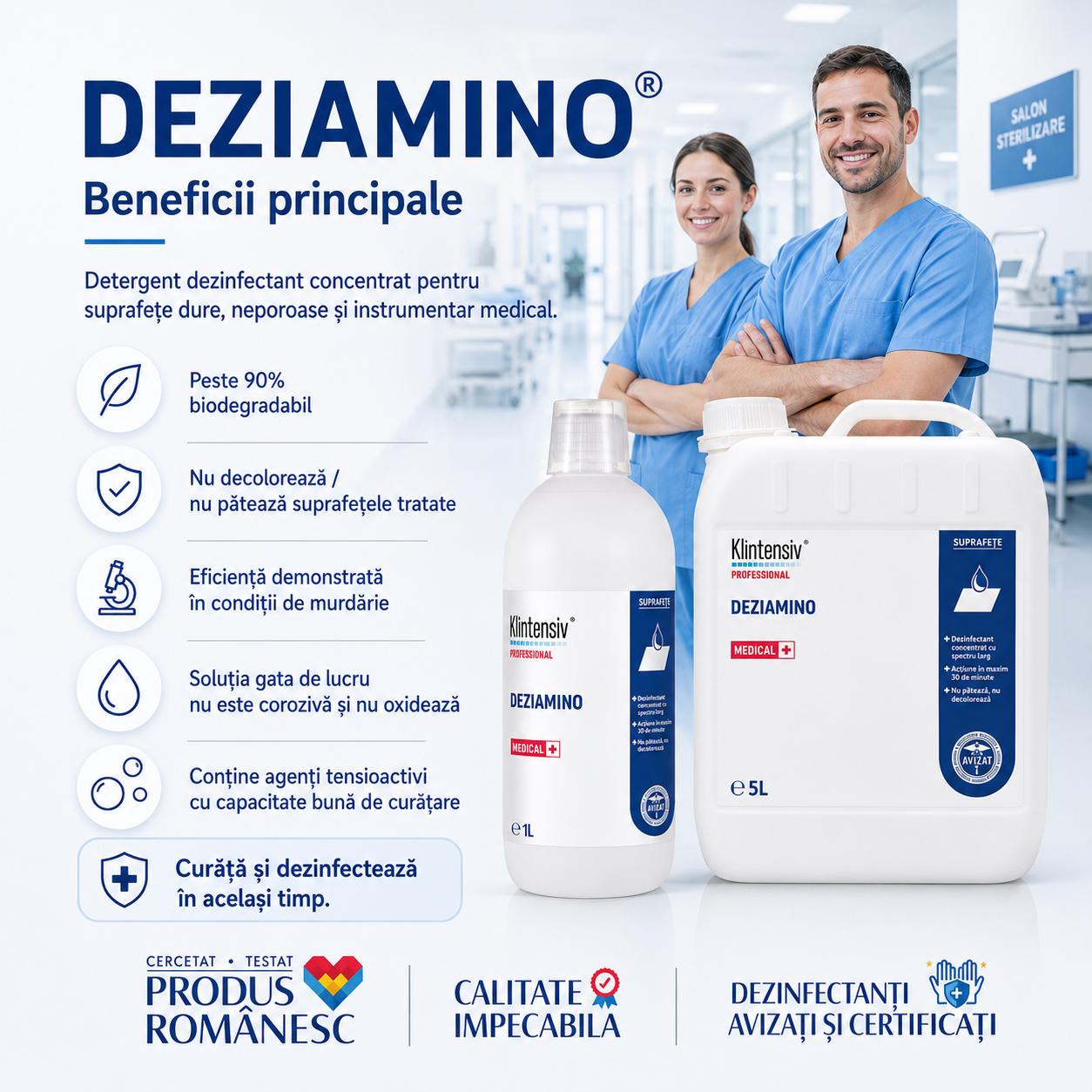 Beneficii Deziamino biodegradabil eficient în murdărie nu pătează nu corodează
