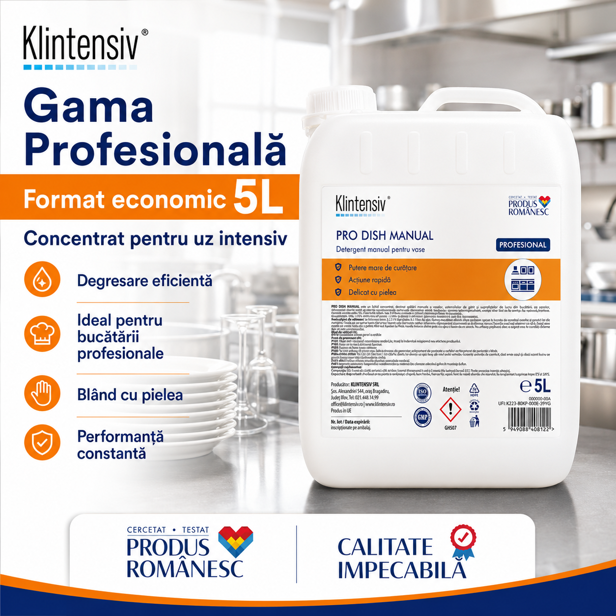 Klintensiv PRO DISH pentru vase pahare recipiente plastic inox porțelan și accesorii bucătărie
