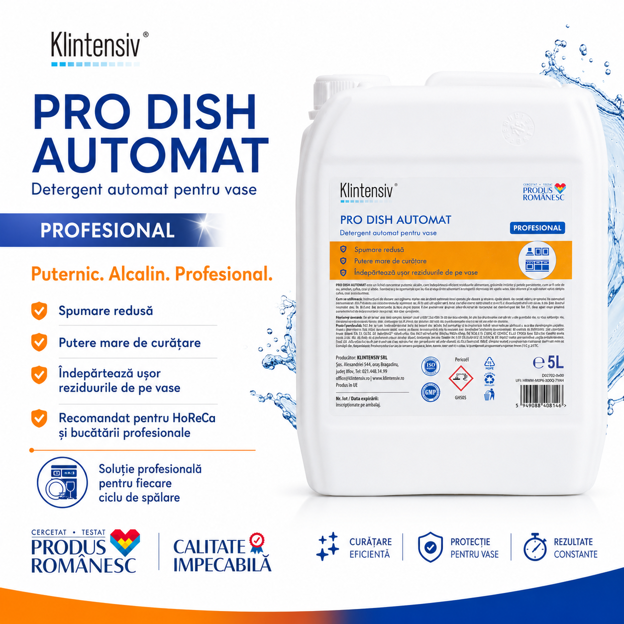 Klintensiv PRO DISH pentru HoReCa bucătării colective mașini automate vase pahare porțelan sticlă inox