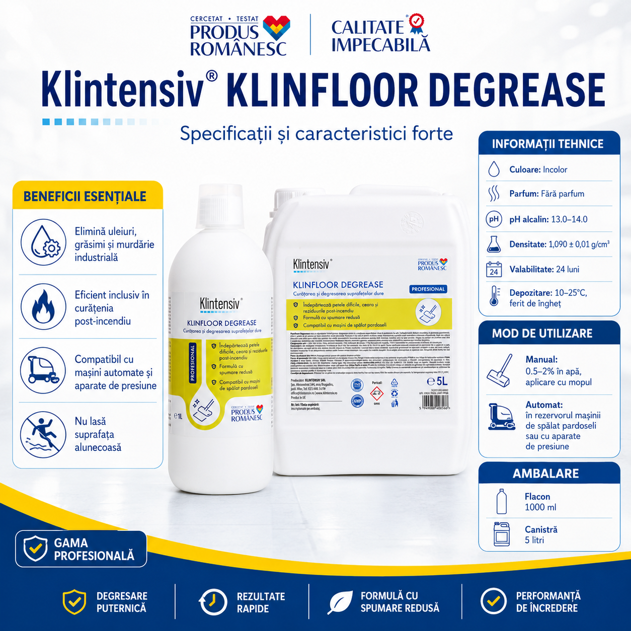 Klintensiv KLINFLOOR DEGREASE pentru hale industriale ateliere depozite și bucătării profesionale