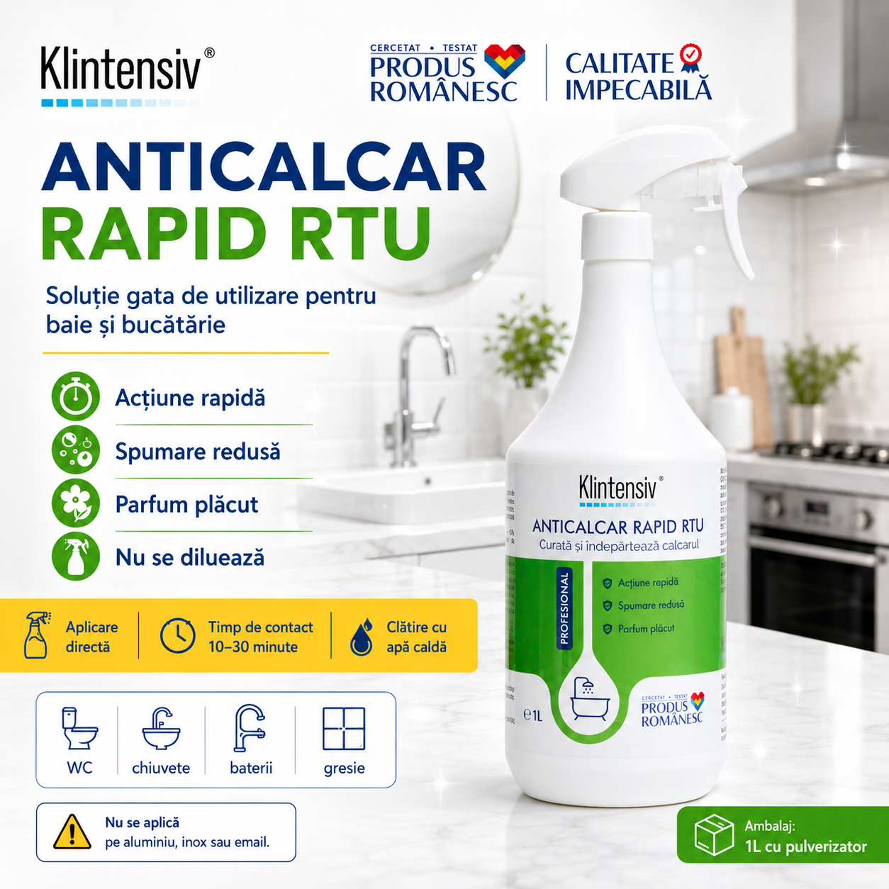 Klintensiv Anticalcar Rapid RTU pentru baie bucătărie grupuri sanitare și spații profesionale