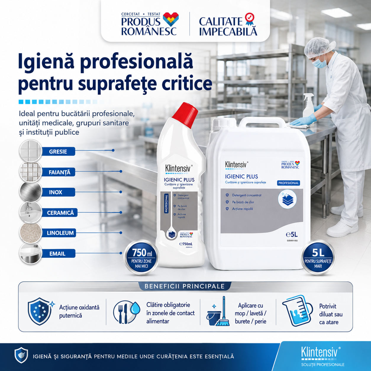 Klintensiv Igienic Plus pentru bucătării profesionale unități medicale grupuri sanitare și instituții