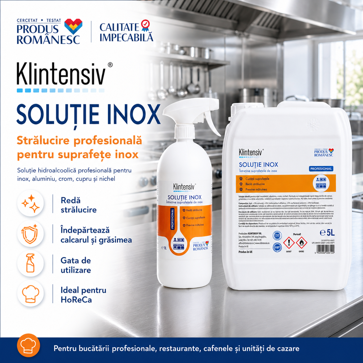 Klintensiv Soluție Inox pentru bucătării băi HoReCa echipamente și utilaje metalice