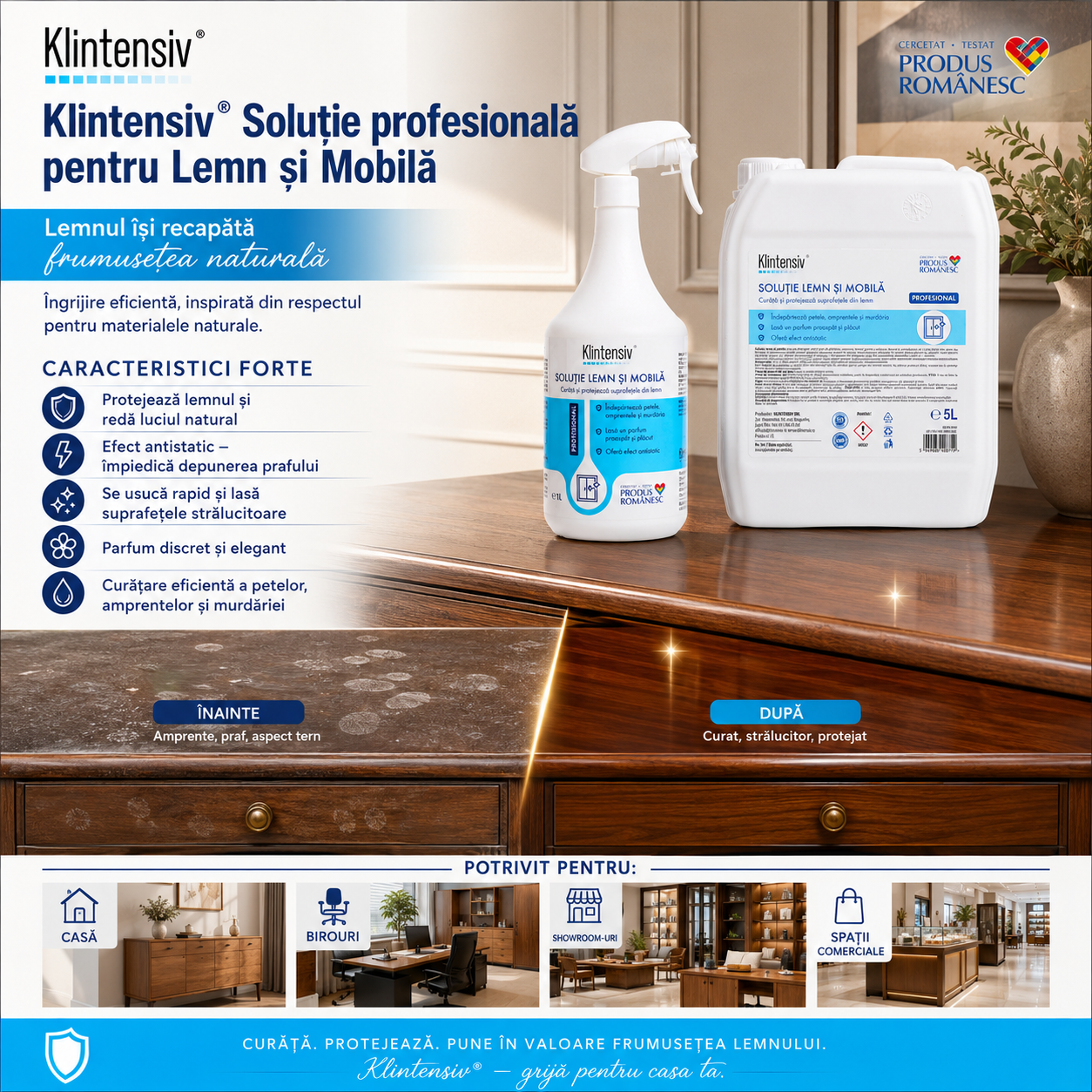 Mod de utilizare soluție profesională pentru lemn și mobilă Klintensiv