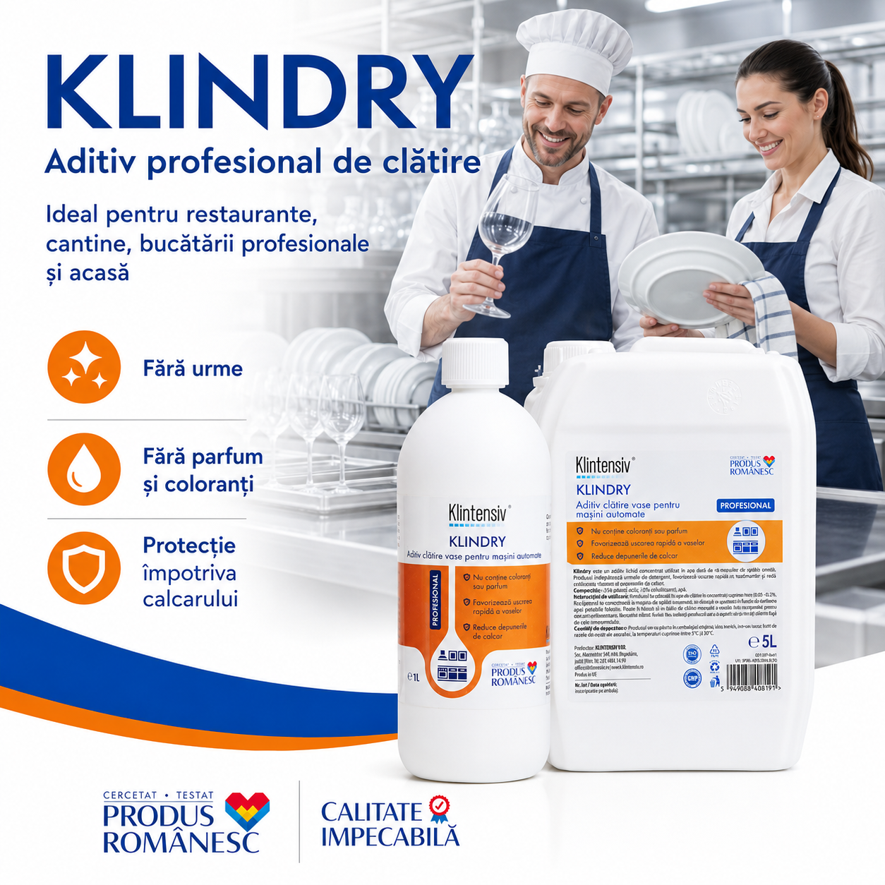 Instrucțiuni utilizare Klintensiv KLINDRY aditiv clătire diluție 0,05% 0,2%