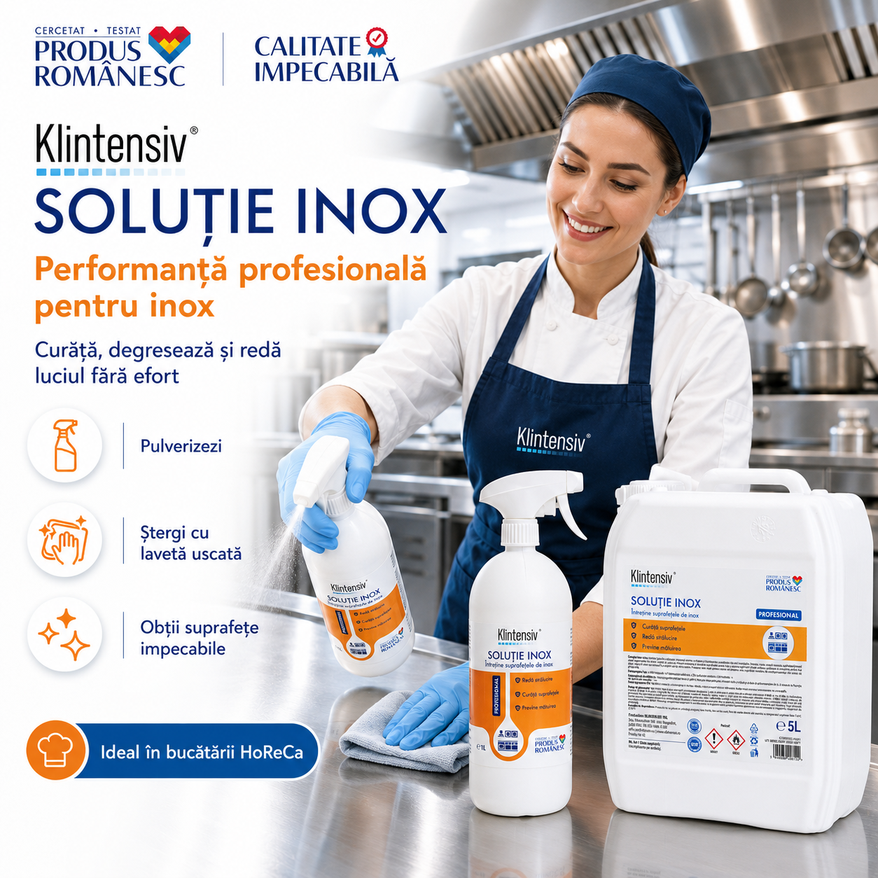 Suprafețe compatibile Klintensiv Soluție Inox inox aluminiu crom cupru nichel