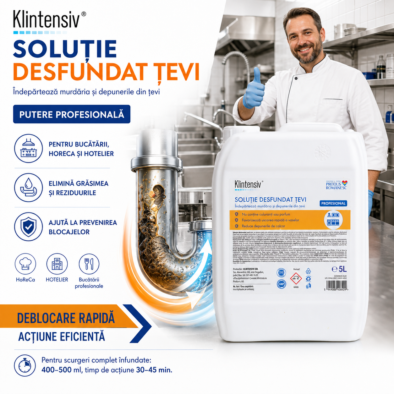 Formulă concentrată Klintensiv pentru desfundarea țevilor cu acizi anorganici și inhibitor de coroziune