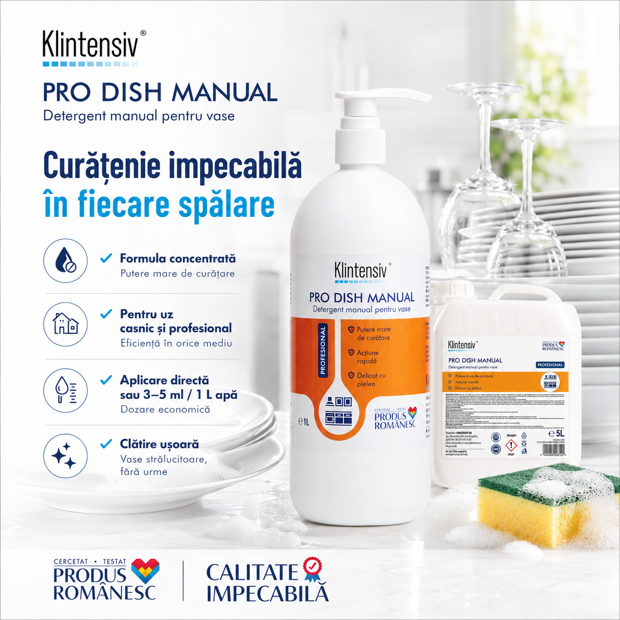 Compoziție Klintensiv PRO DISH surfactanți glicerină parfum Limonene