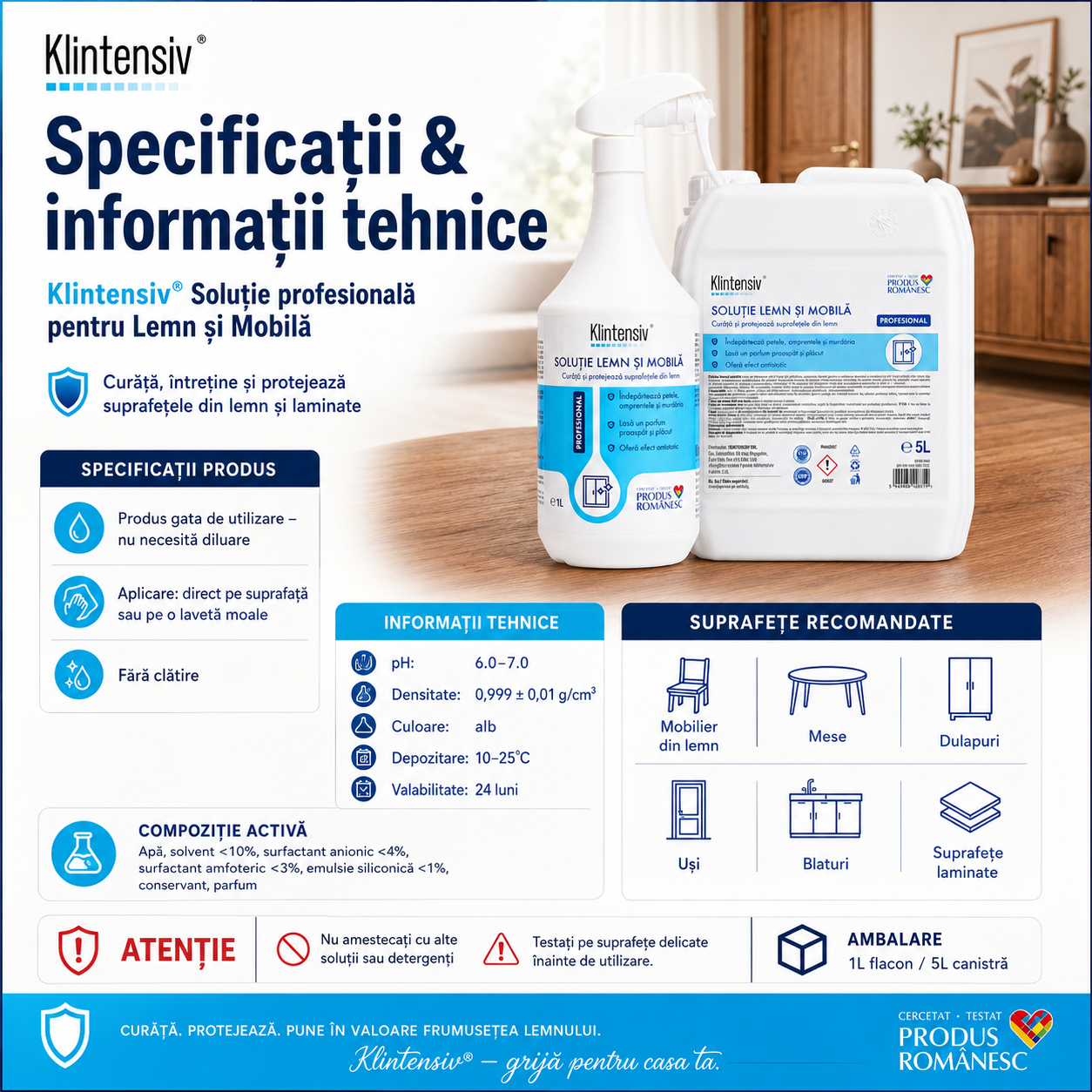 Date tehnice și ambalare Klintensiv soluție pentru lemn și mobilă