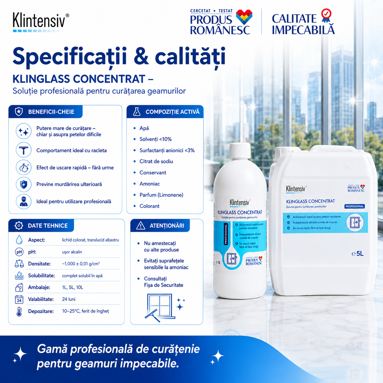 Compoziție Klinglass Concentrat solvenți surfactanți citrat de sodiu amoniac Limonene