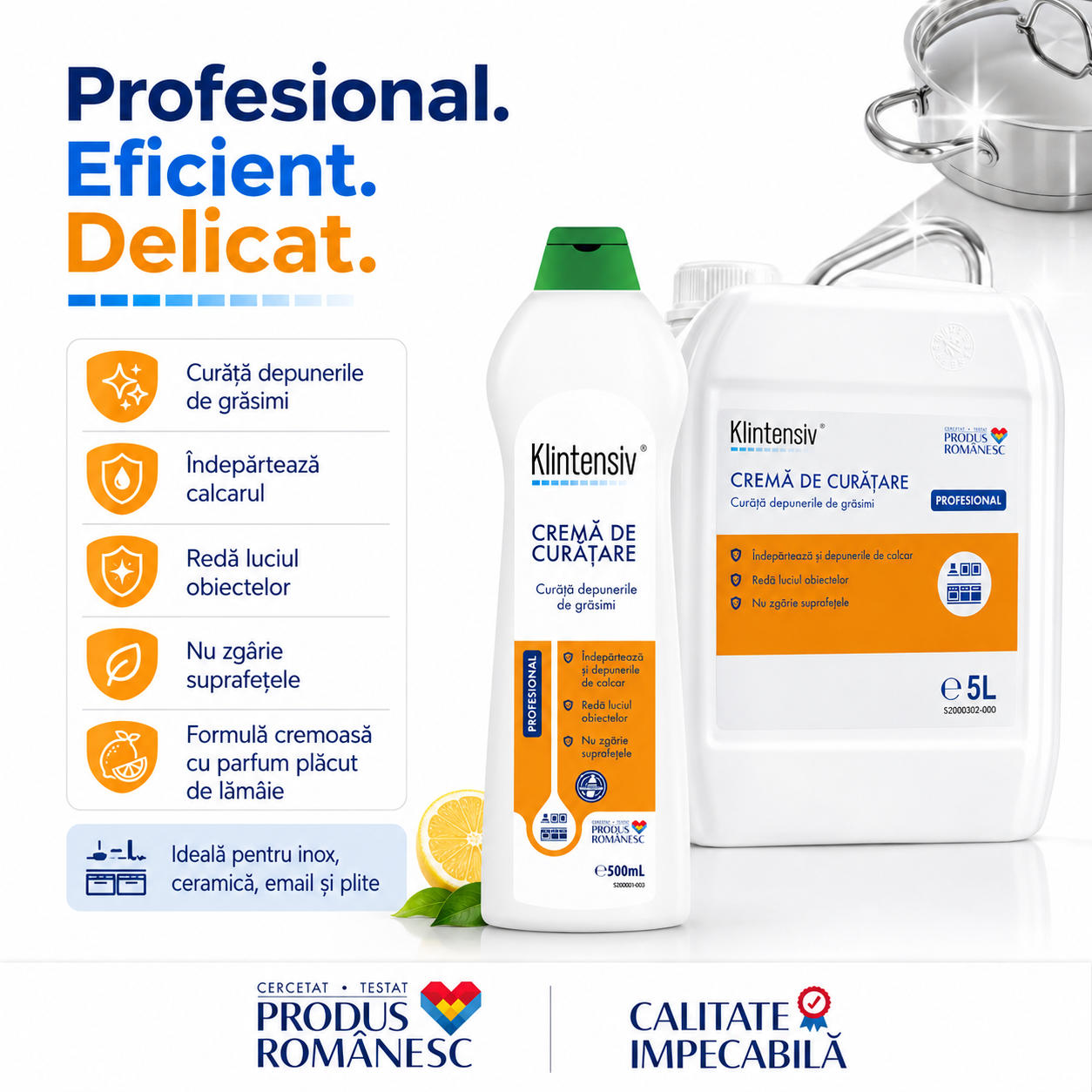 Compoziție cremă profesională Klintensiv carbonat de calciu surfactanți acid citric parfum lemon
