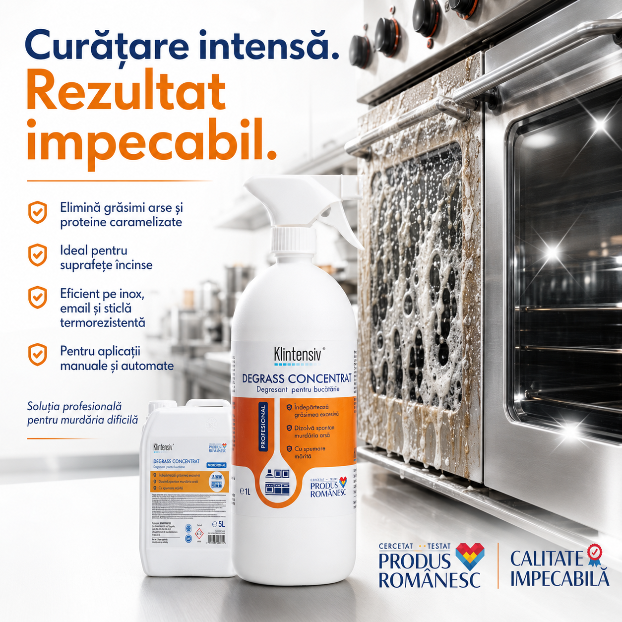 Mod de utilizare Klintensiv DEGRASS pentru cuptoare încălzire 30 grade aplicare spumator clătire