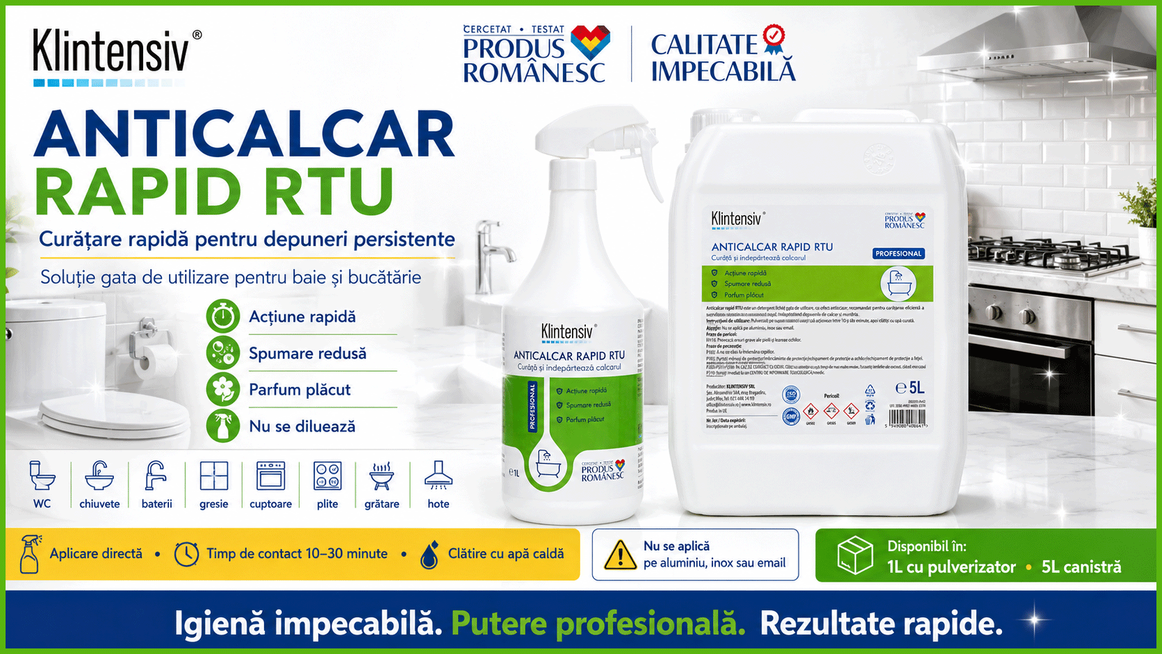 Klintensiv Anticalcar Rapid RTU soluție profesională anticalcar pentru baie și bucătărie
