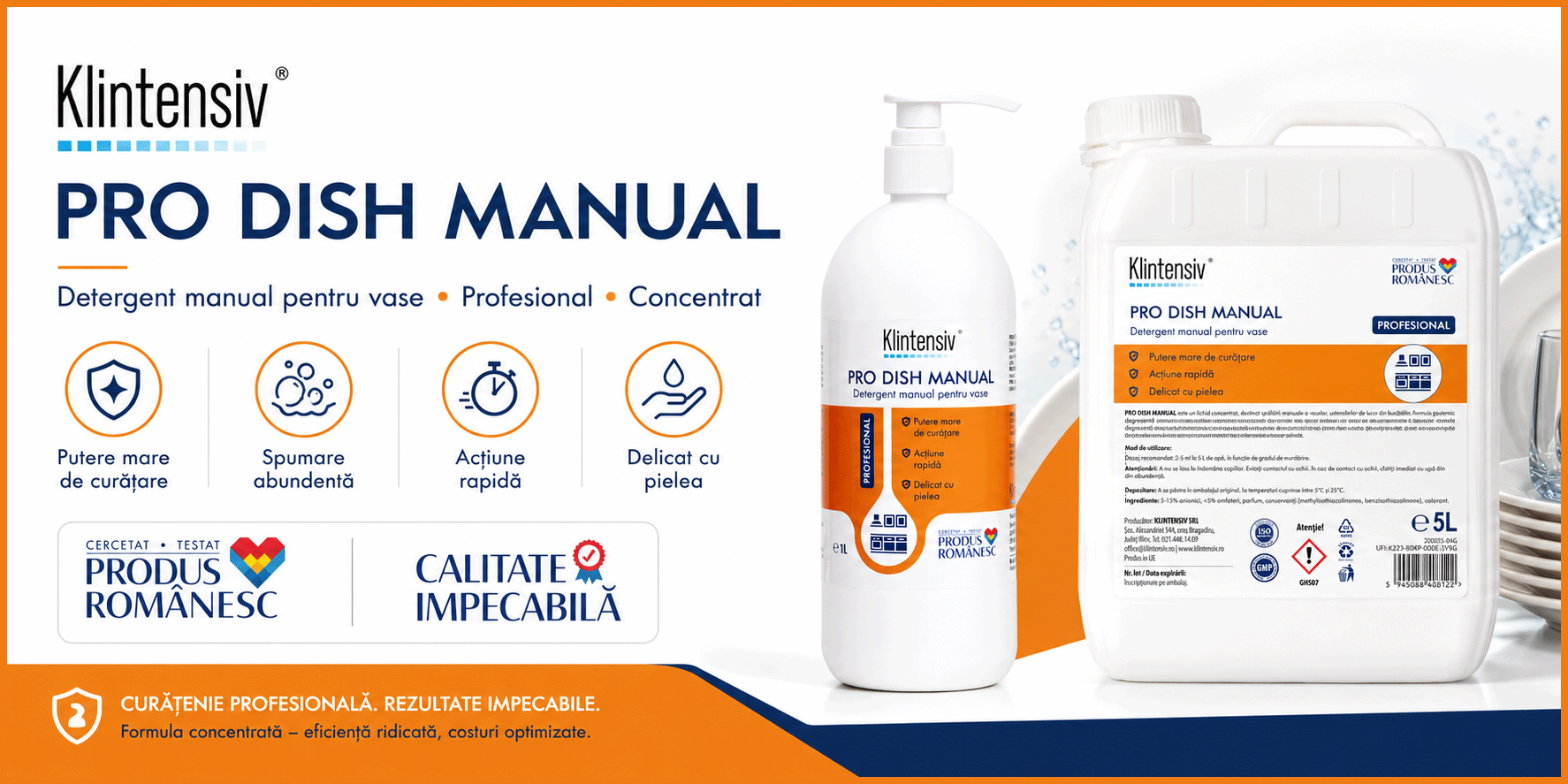 Banner Klintensiv PRO DISH detergent profesional vase manual concentrat