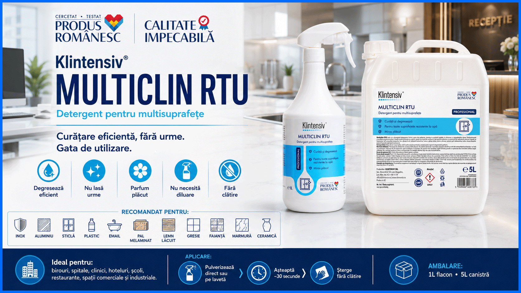 Klintensiv MultiClin RTU detergent profesional pentru multisuprafețe