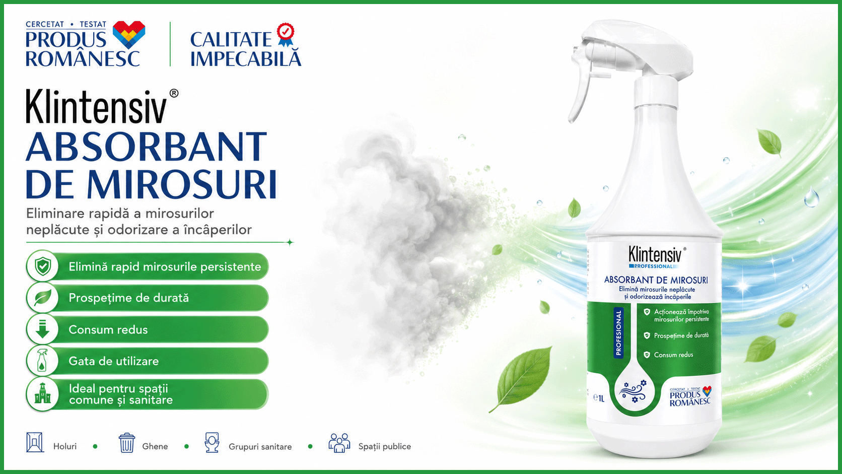 Klintensiv Absorbant de mirosuri odorizant profesional pentru spații interioare