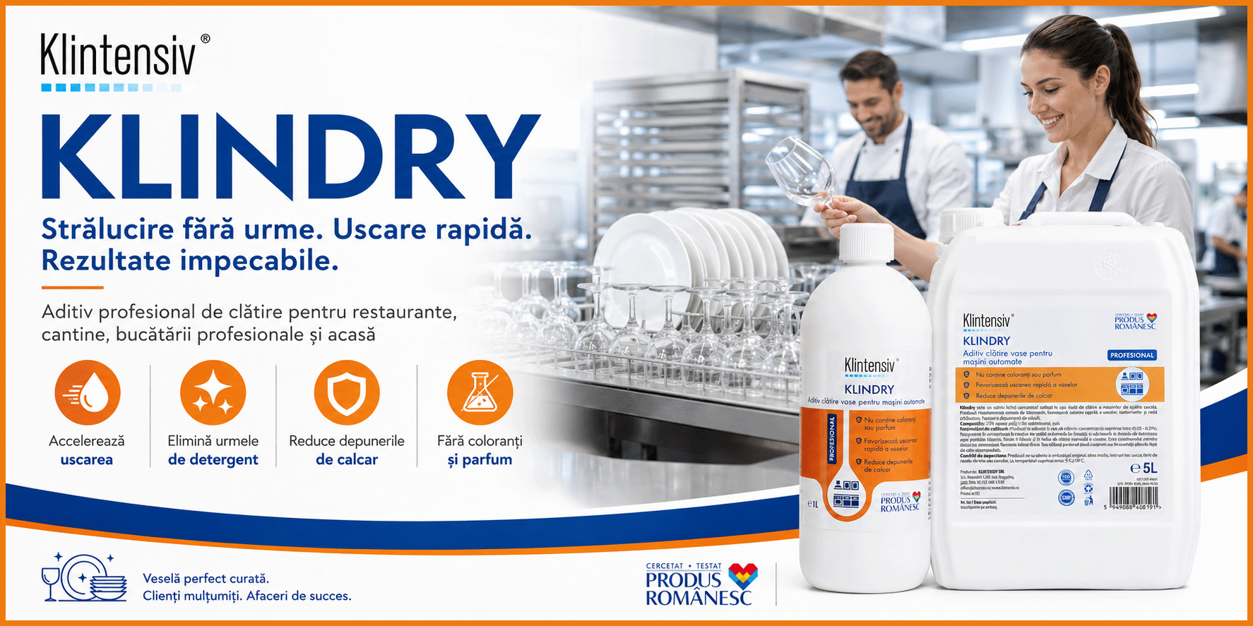Banner Klintensiv KLINDRY aditiv profesional de clătire pentru mașini automate de spălat vase