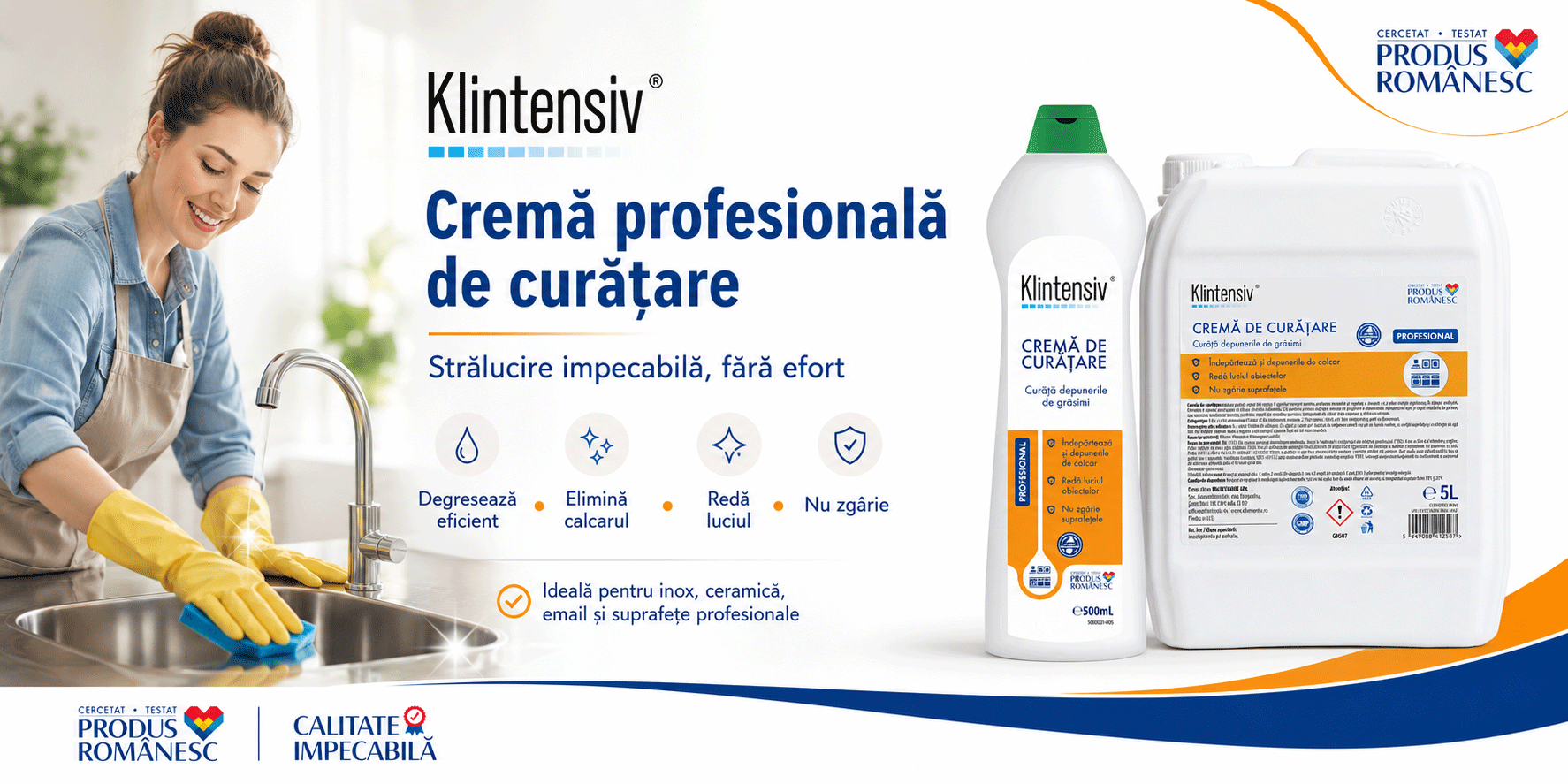 Banner Klintensiv cremă profesională de curățare pentru inox ceramică email și calcar
